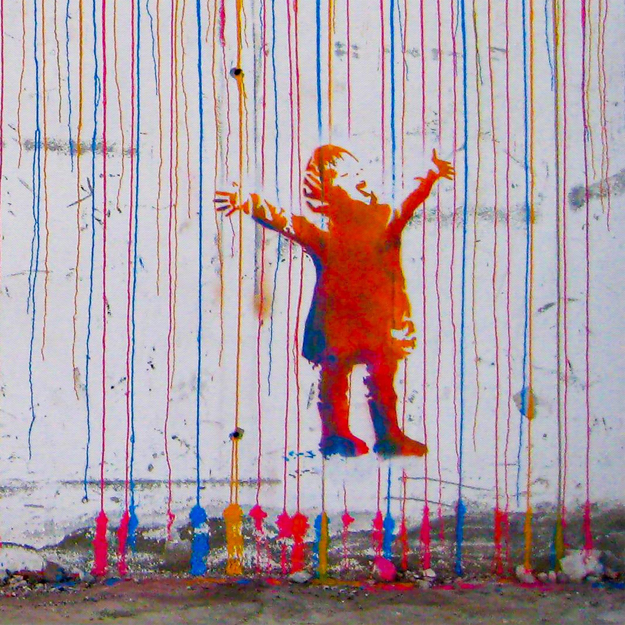 Banksy - Colored Rain Canvas Wall Art - SharpWallArts