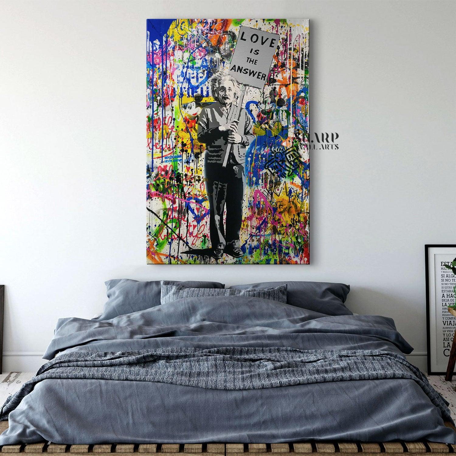 Banksy Love Is The Answer Albert Einstein Street Art Graffiti Canvas - SharpWallArts
