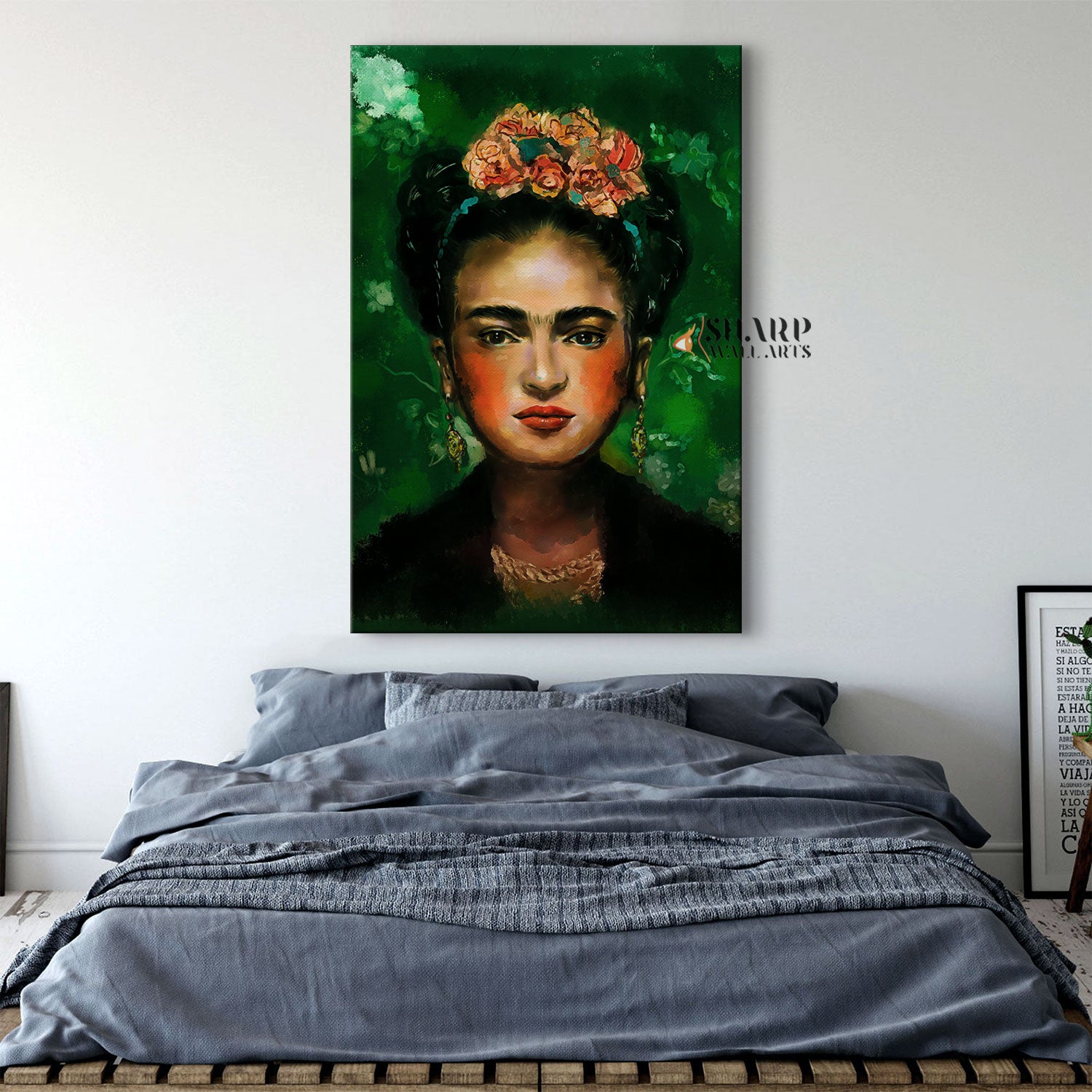 Frida Kahlo Portrait With Orange Flowers In Hair Canvas Wall Art