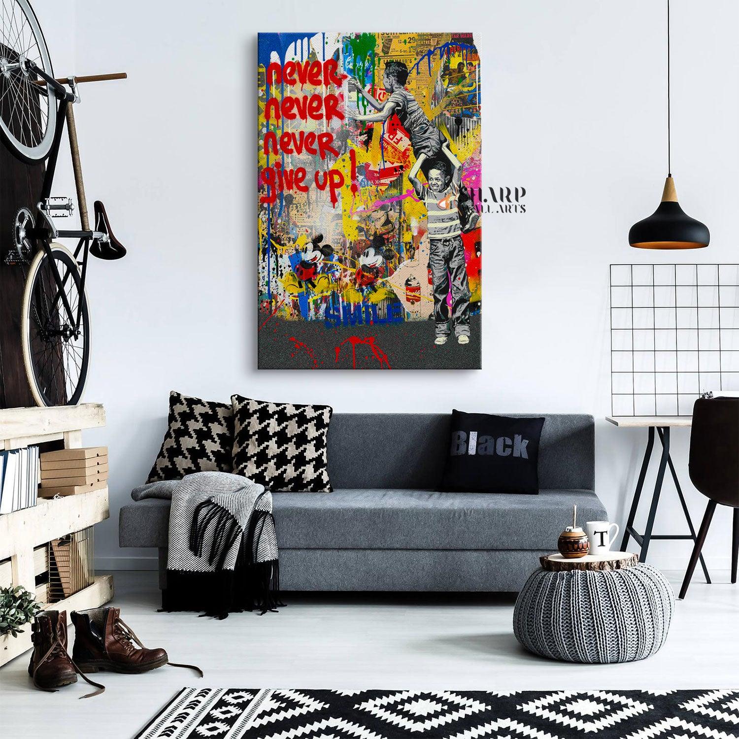 Banksy Never Give Up Canvas Wall Art - SharpWallArts