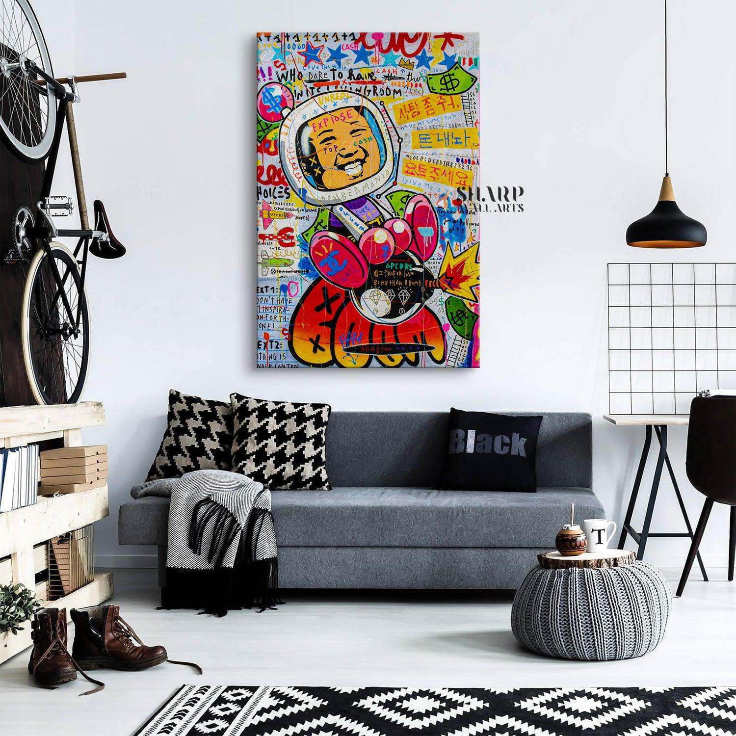 Banksy Style Graffiti Wall Art Canvas - SharpWallArts