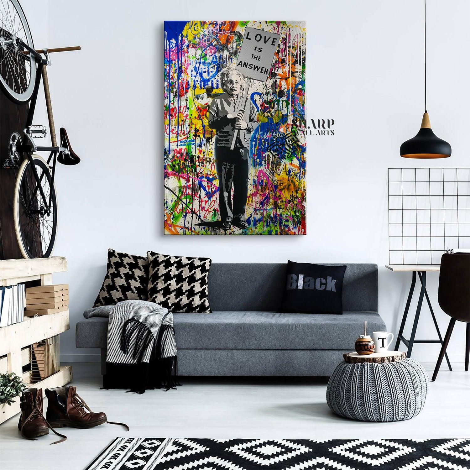 Banksy Love Is The Answer Albert Einstein Street Art Graffiti Canvas - SharpWallArts
