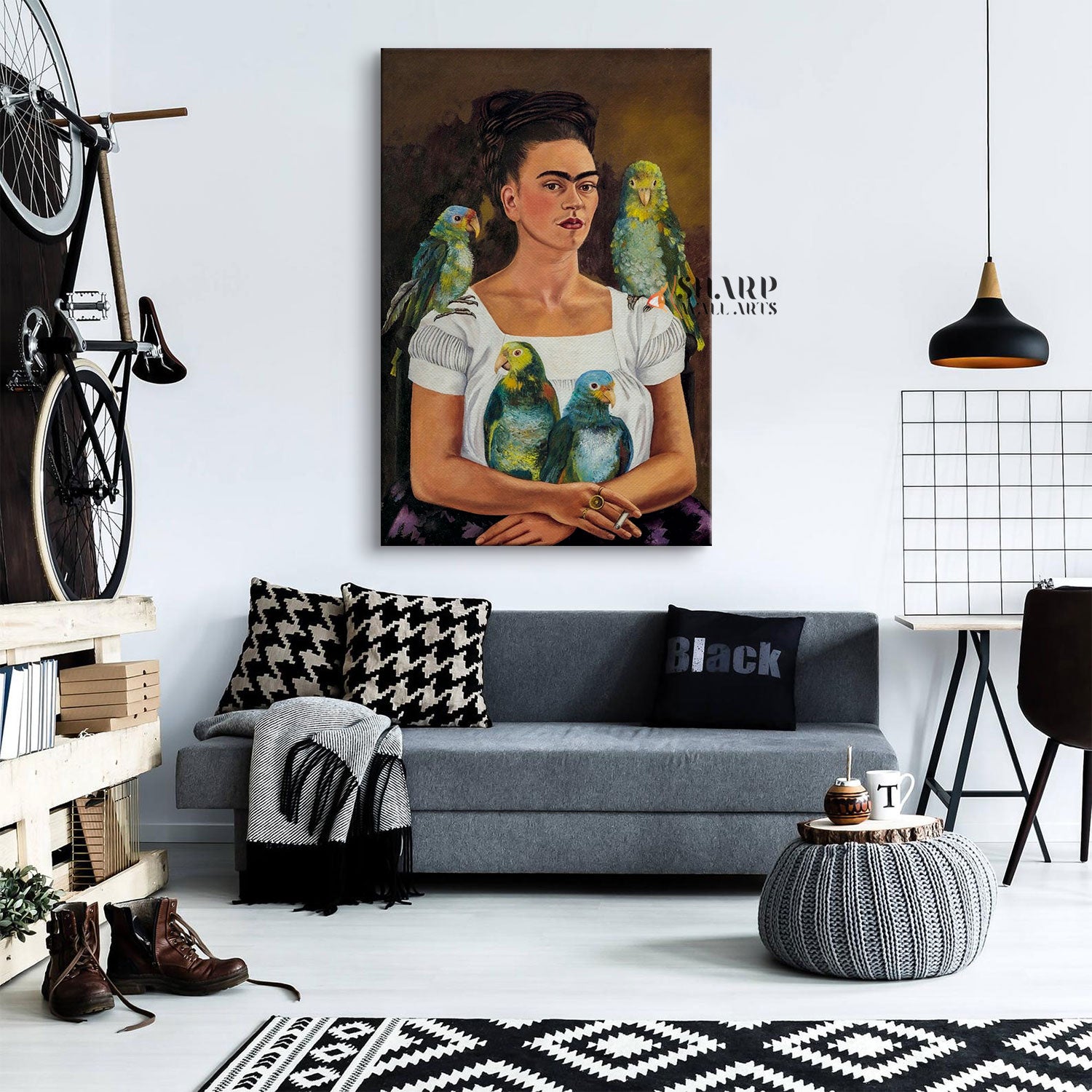 Frida Kahlo Me And My Parrot Canvas Wall Art
