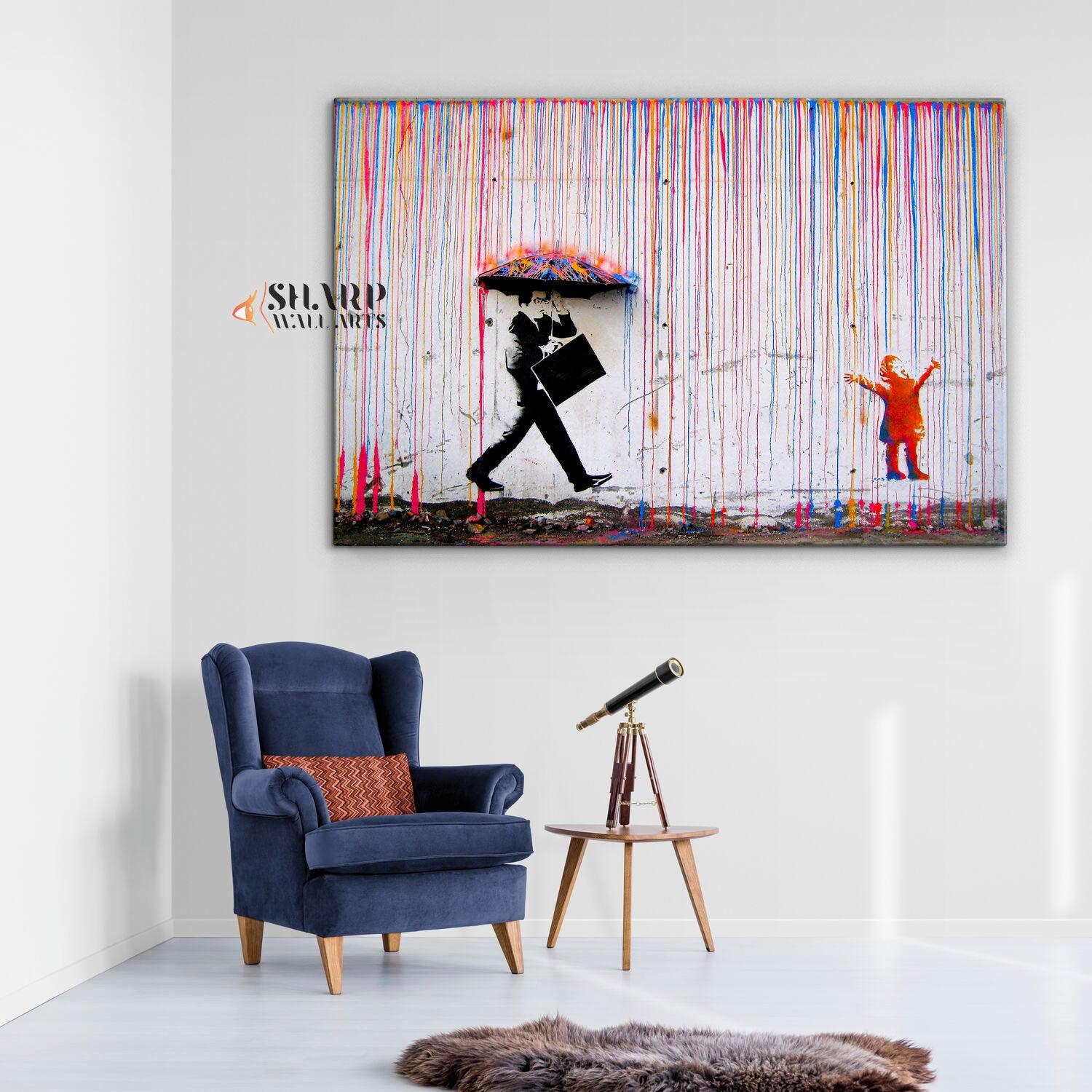 Banksy - Colored Rain Canvas Wall Art - SharpWallArts