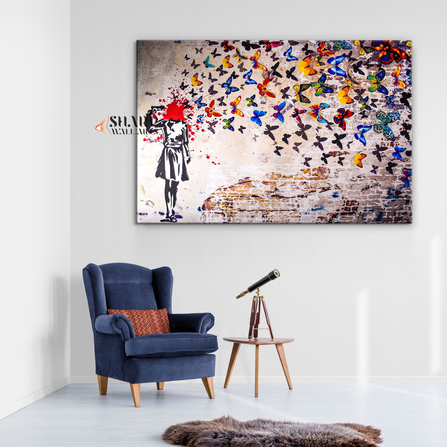 Banksy Butterfly Shot Canvas Wall Art