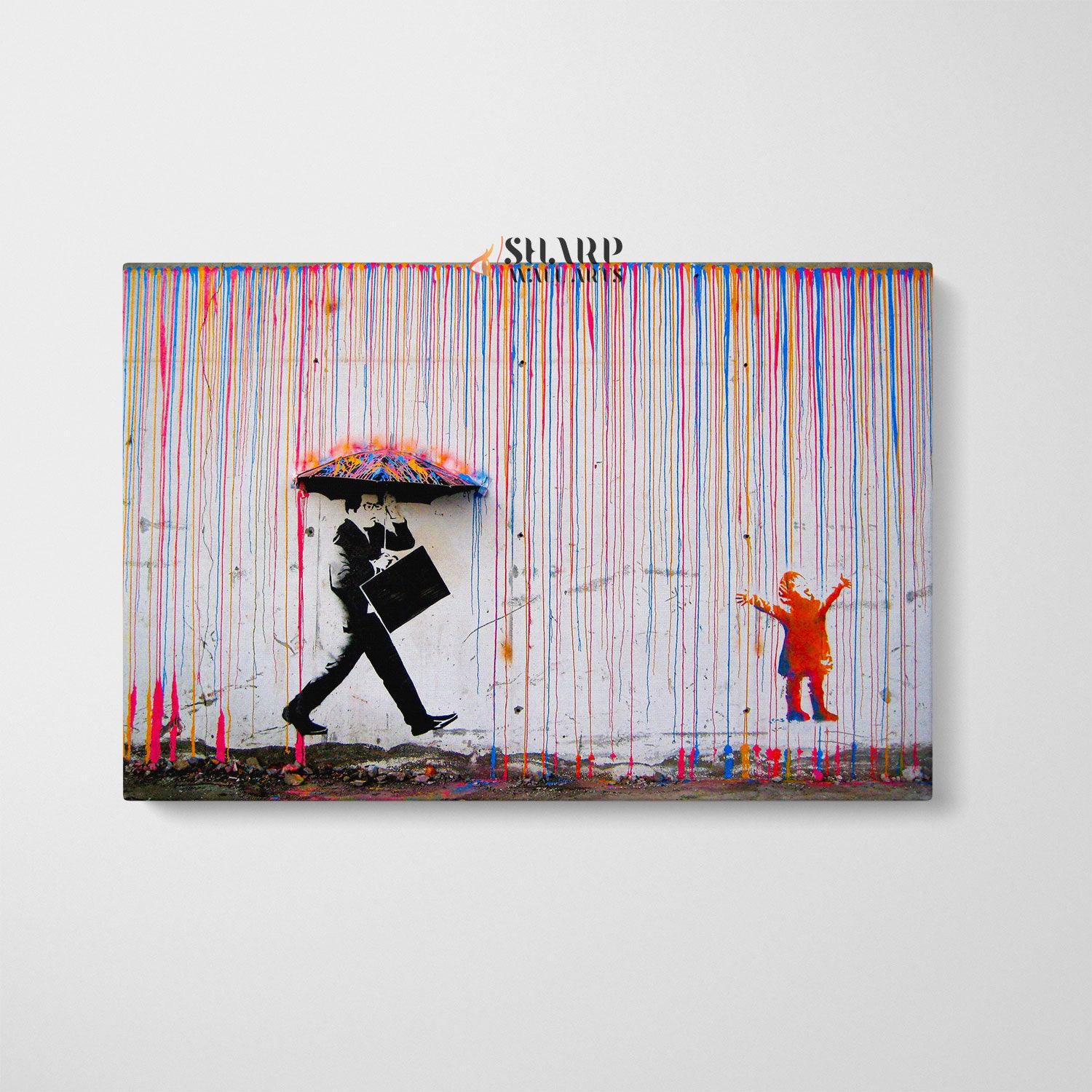 Banksy - Colored Rain Canvas Wall Art - SharpWallArts