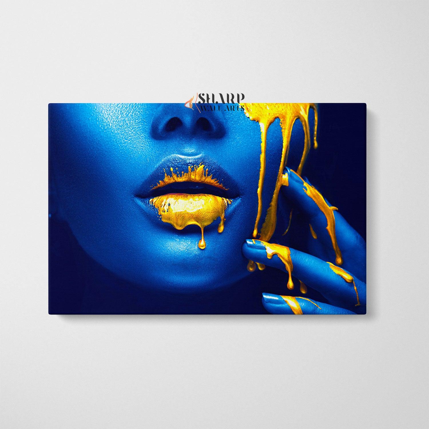 Gold Lips Wall Art Canvas - SharpWallArts