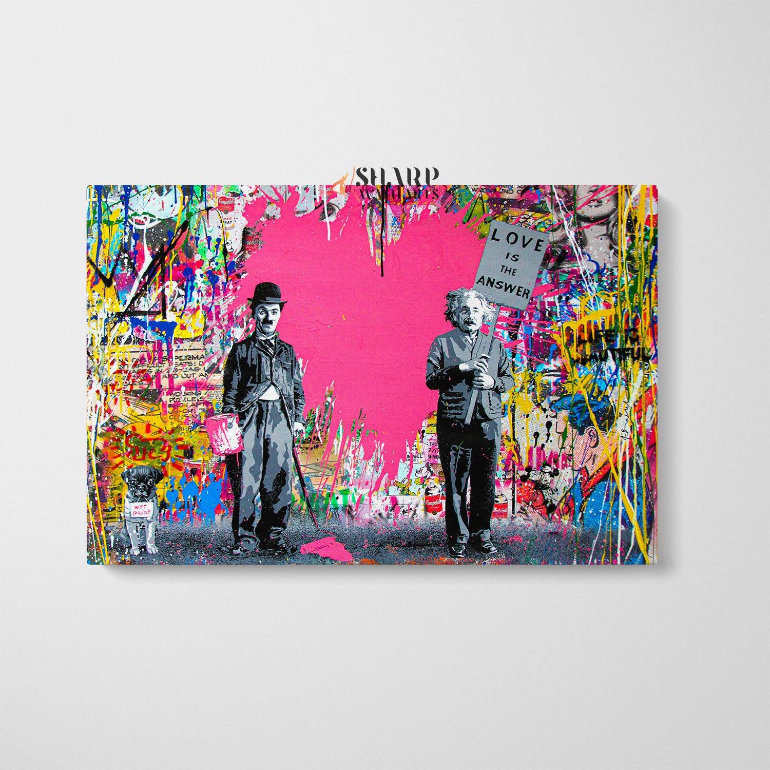 Banksy Chaplin And Einstein Love Is The Answer Graffiti Wall Art Canvas - SharpWallArts