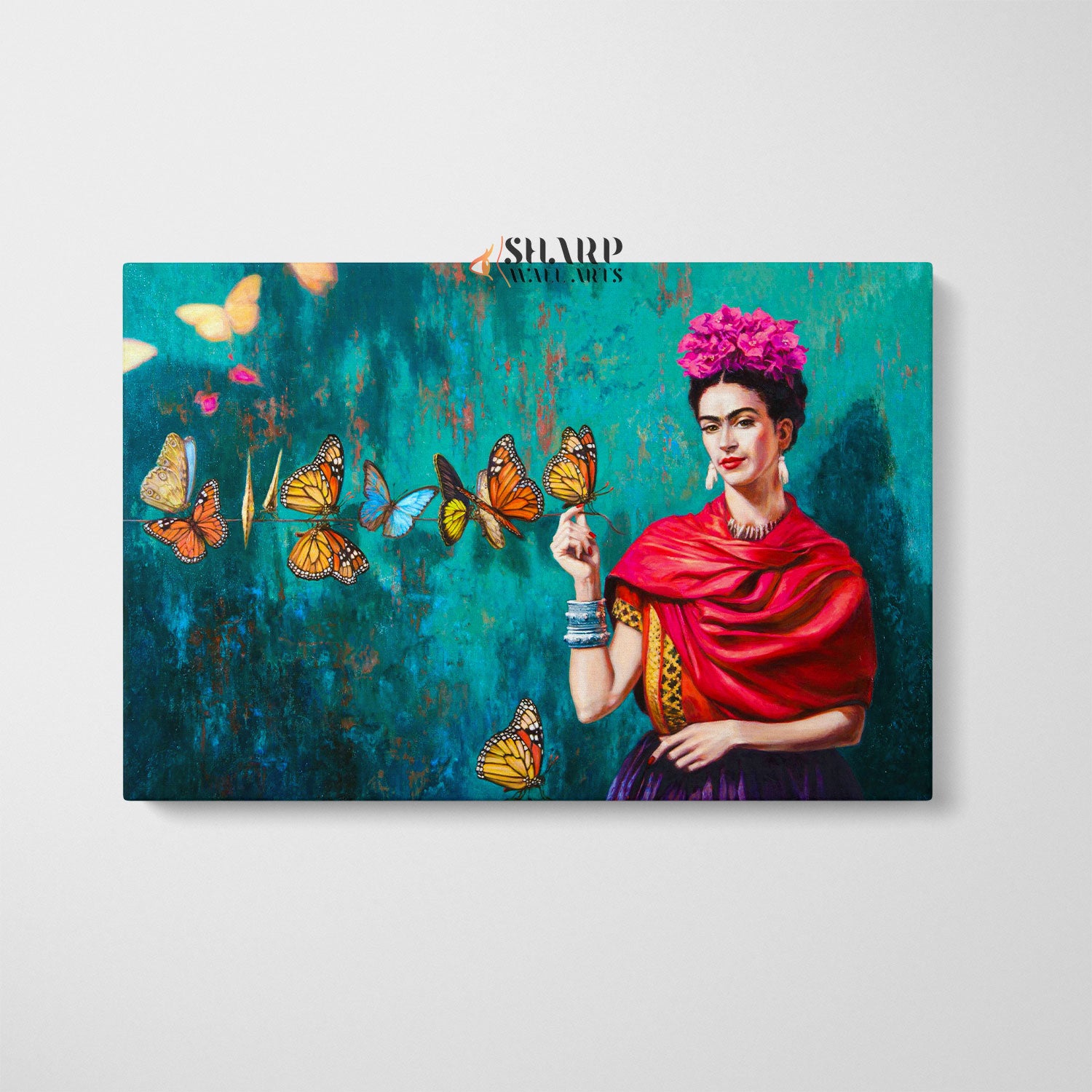 Frida Kahlo And Butterfly Canvas Wall Art