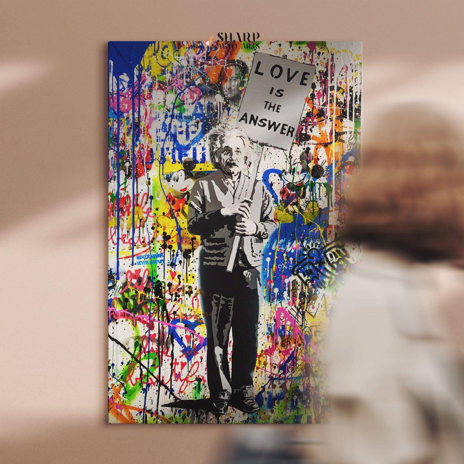Banksy Love Is The Answer Albert Einstein Street Art Graffiti Canvas - SharpWallArts