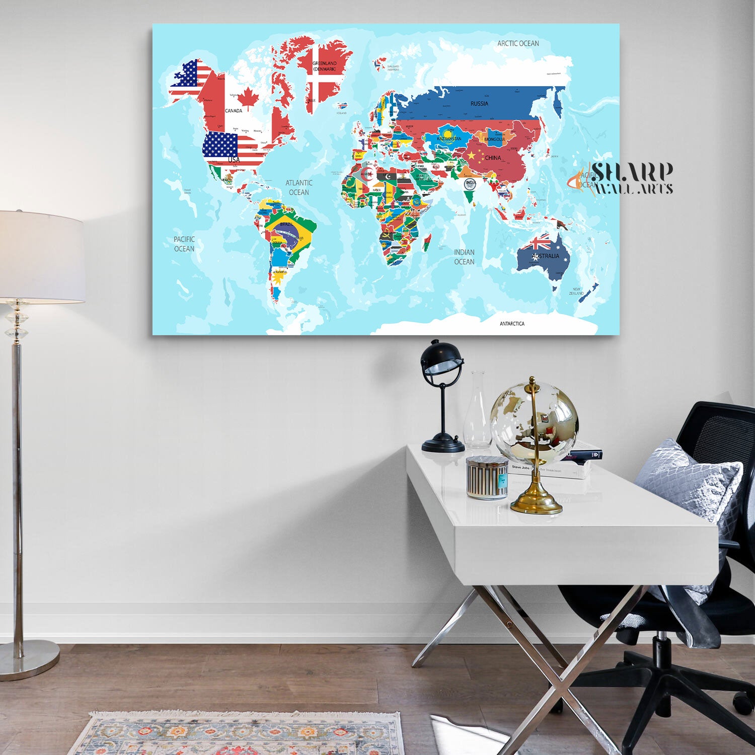 World Map Large Canvas With Countries - Living Room Wall Decor