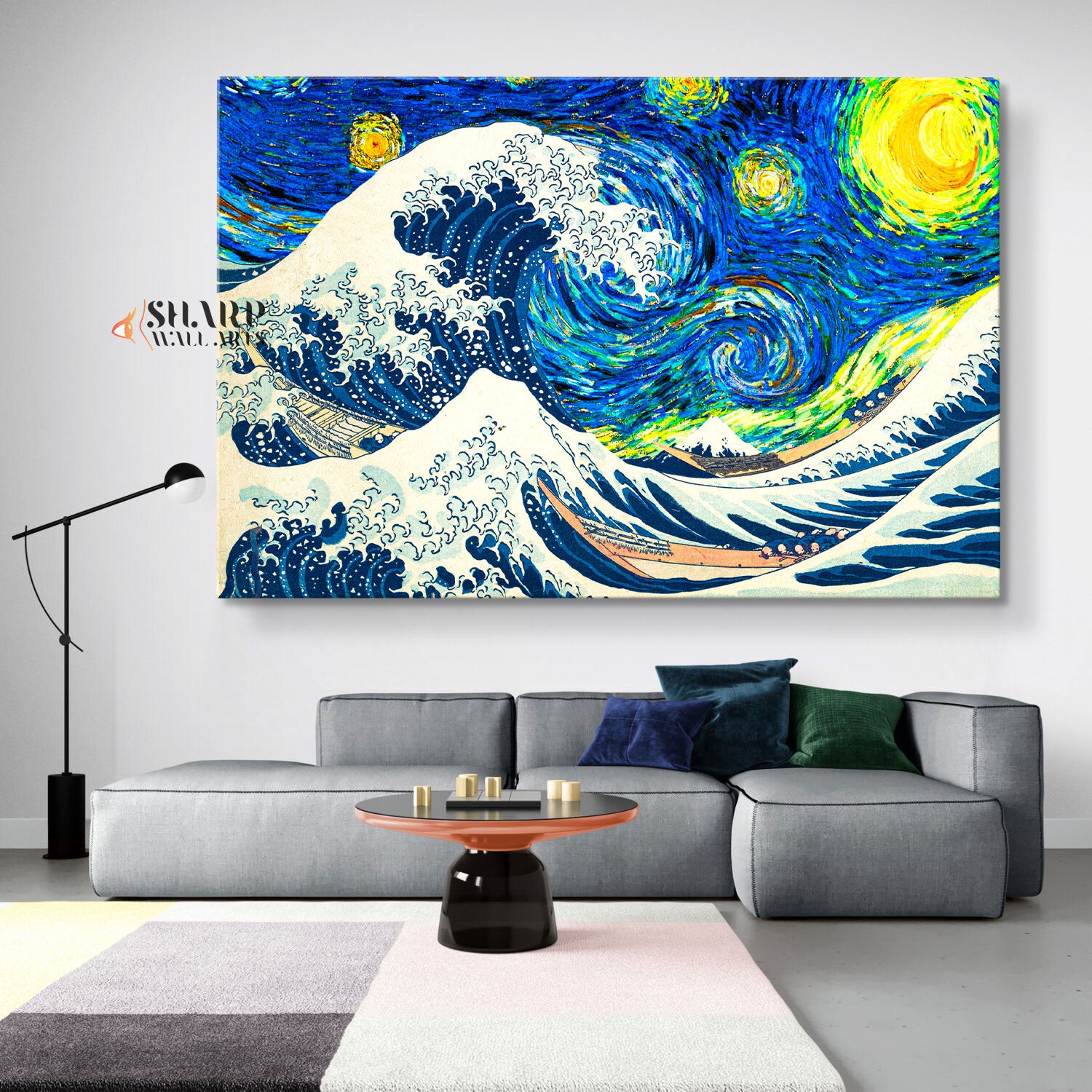 The Great Wave Of Kanagawa And The Starry Night Canvas Wall Art