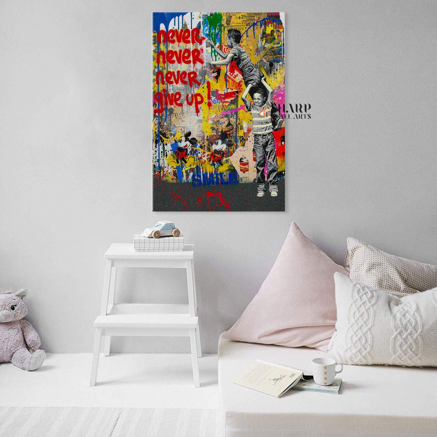 Banksy Never Give Up Canvas Wall Art - SharpWallArts