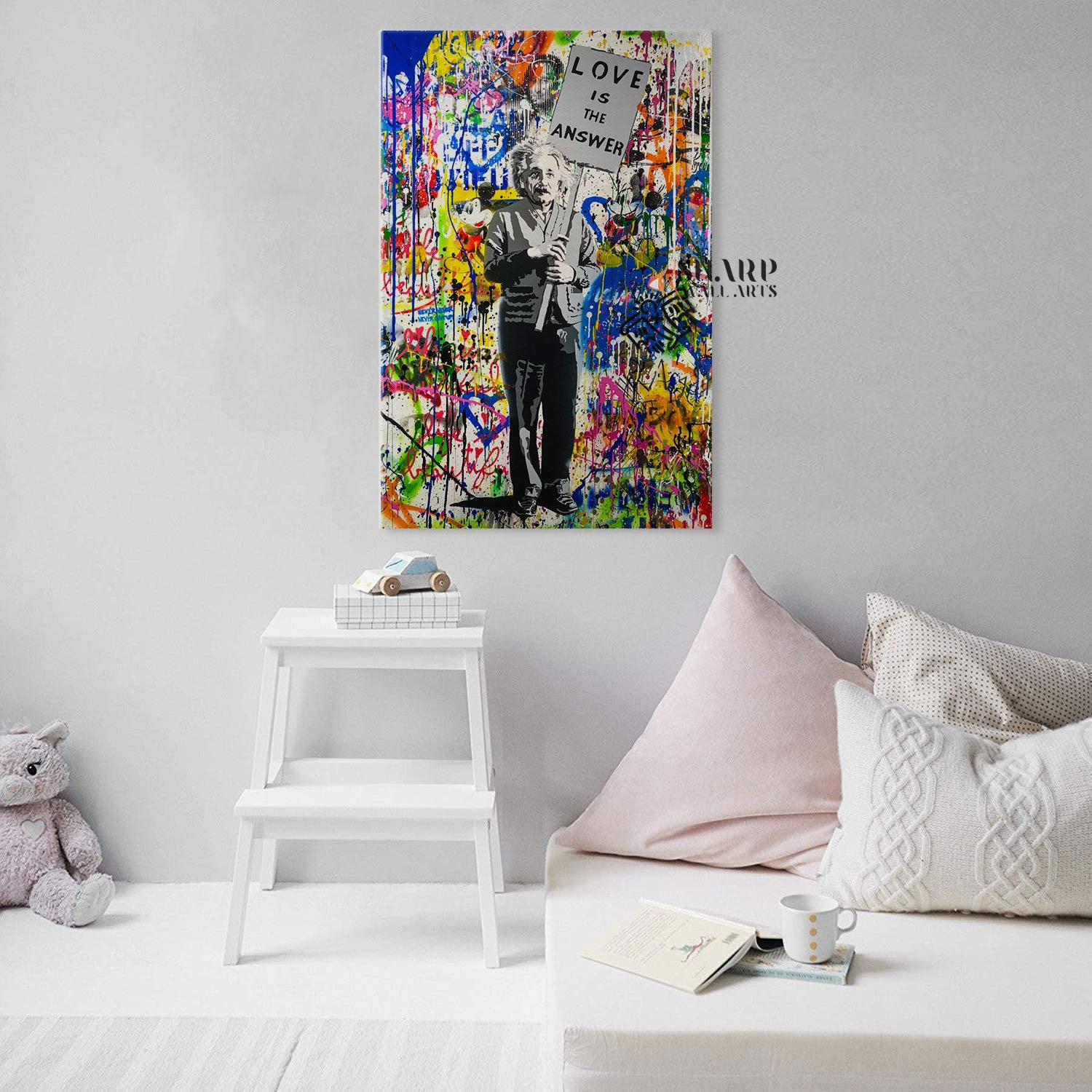 Banksy Love Is The Answer Albert Einstein Street Art Graffiti Canvas - SharpWallArts