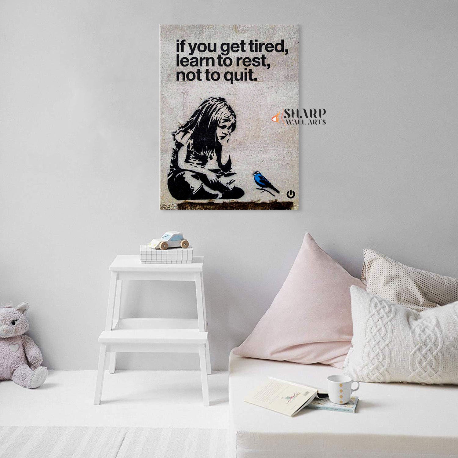 Banksy If You Get Tired Learn To Rest Not To Quit Canvas Wall Art