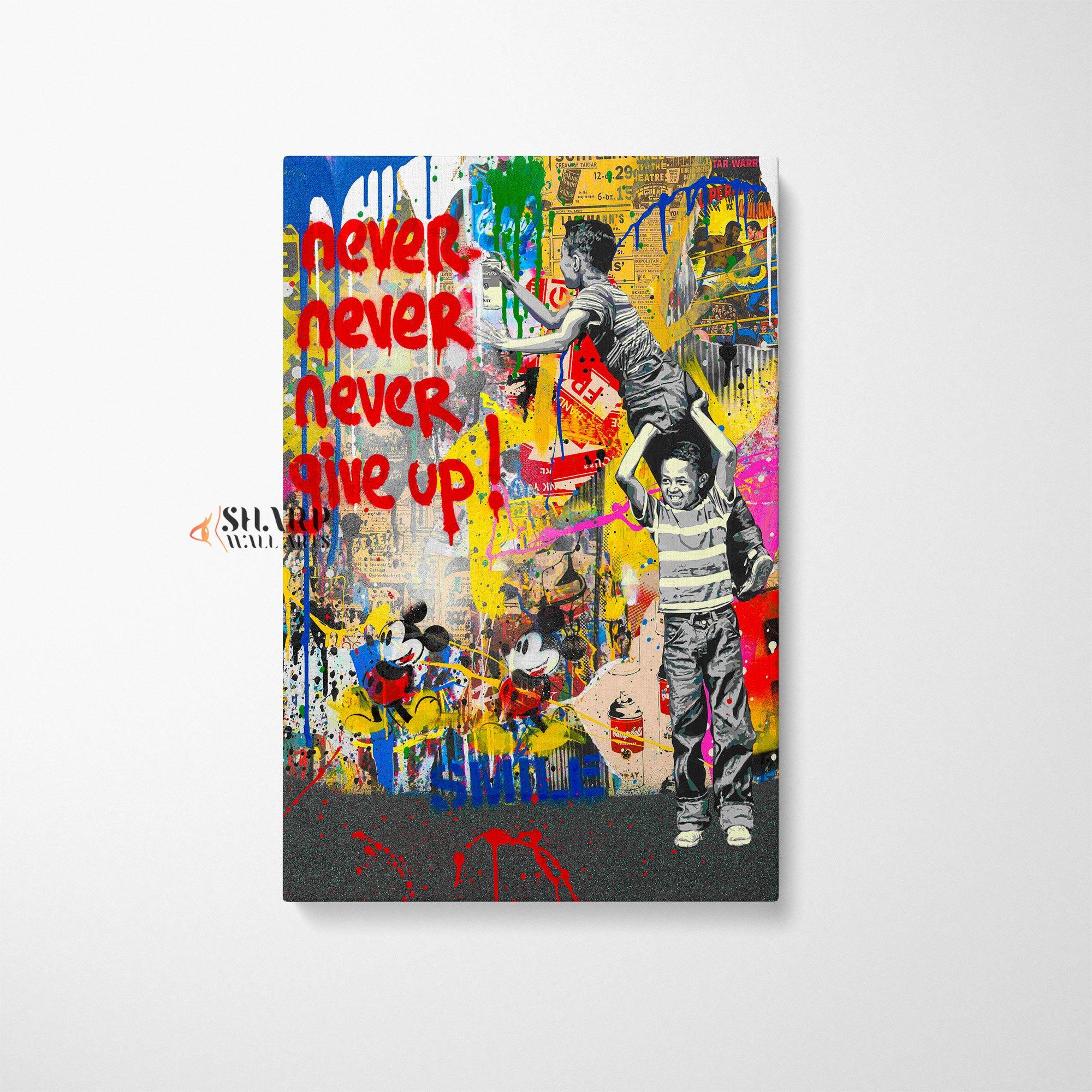 Banksy Never Give Up Canvas Wall Art - SharpWallArts