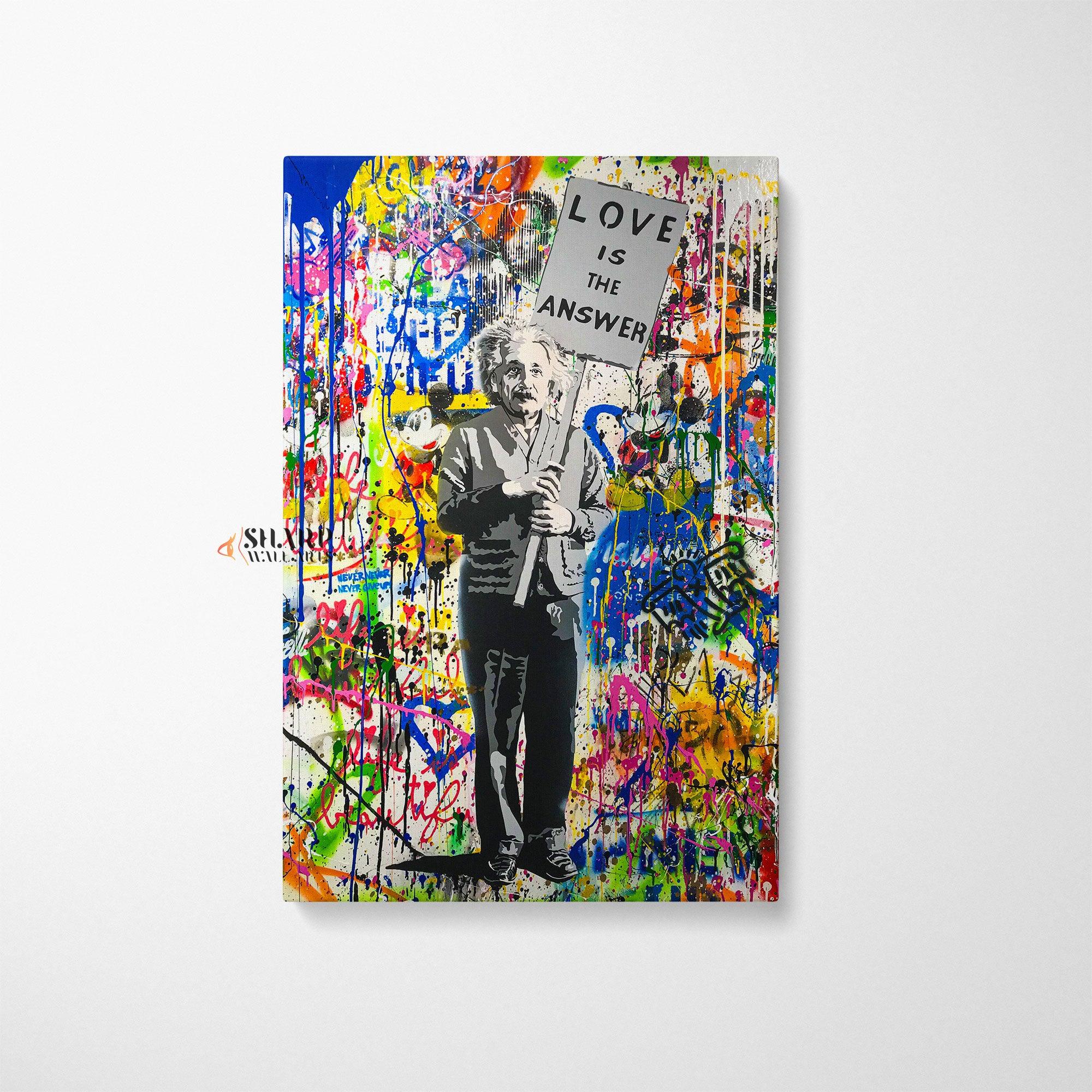 Banksy Love Is The Answer Albert Einstein Street Art Graffiti Canvas - SharpWallArts