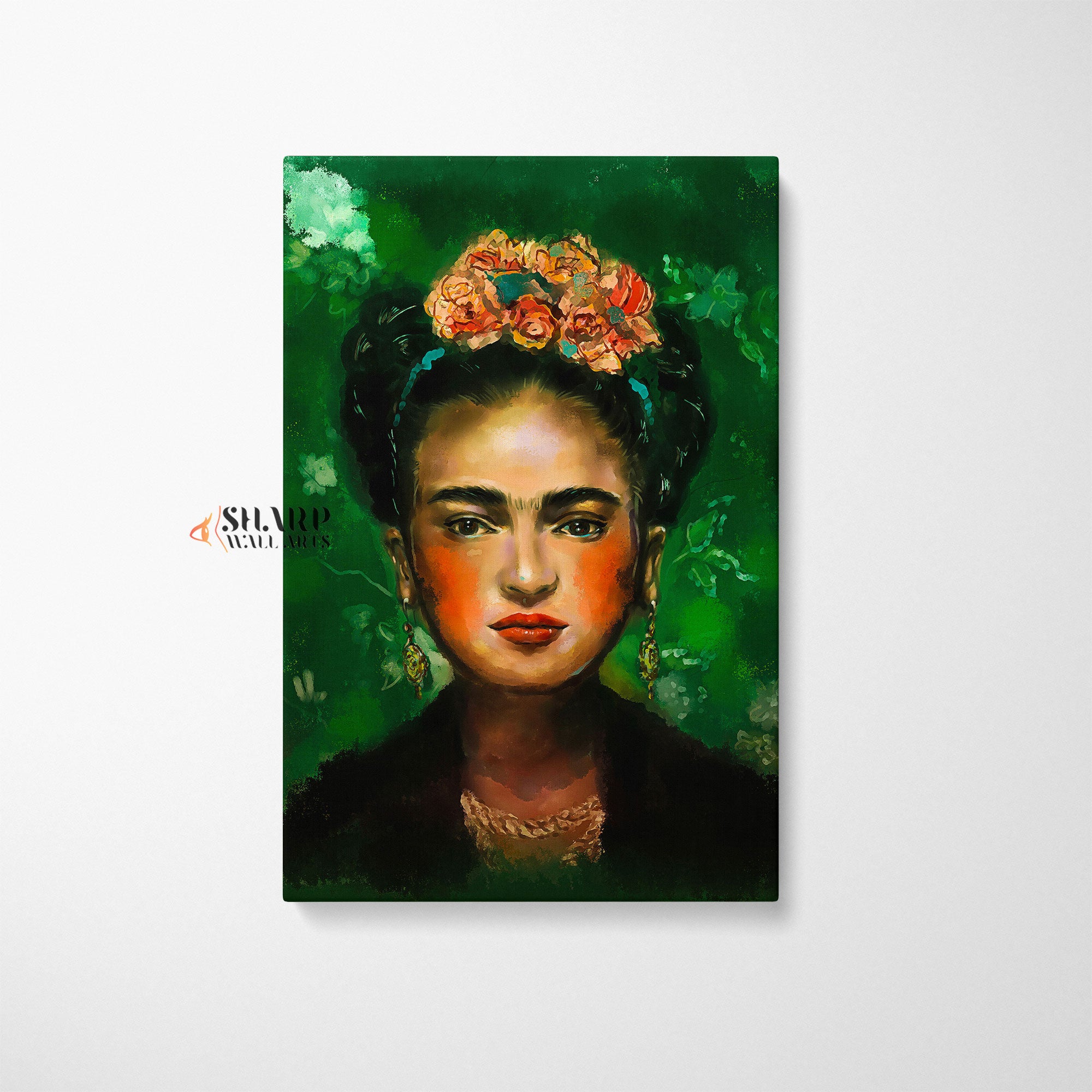 Frida Kahlo Portrait With Orange Flowers In Hair Canvas Wall Art