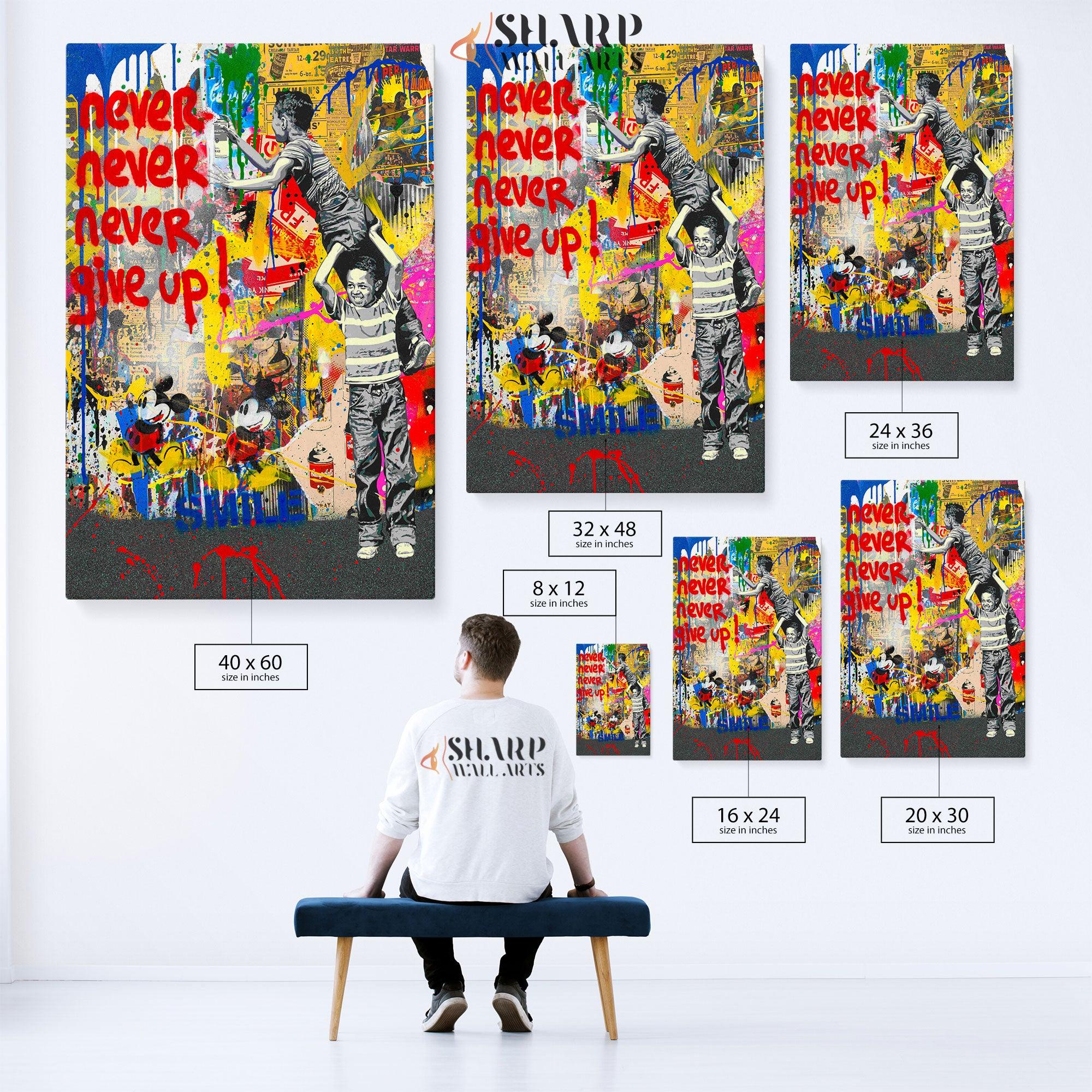 Banksy Never Give Up Canvas Wall Art - SharpWallArts