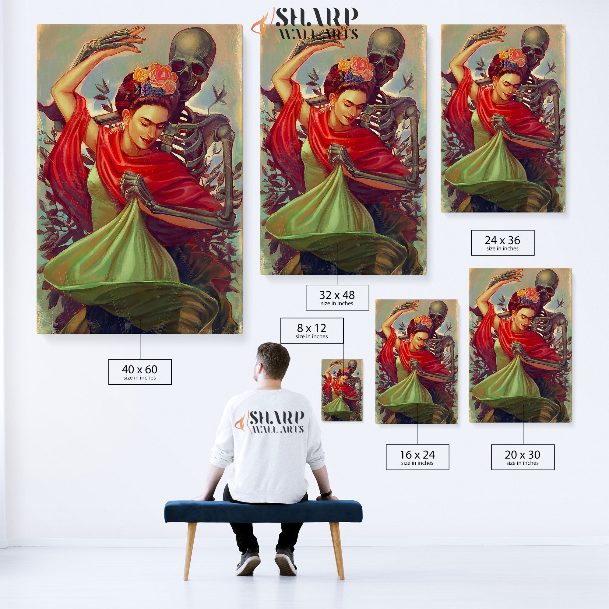 Frida Kahlo Dancing With Skeleton Canvas Wall Art