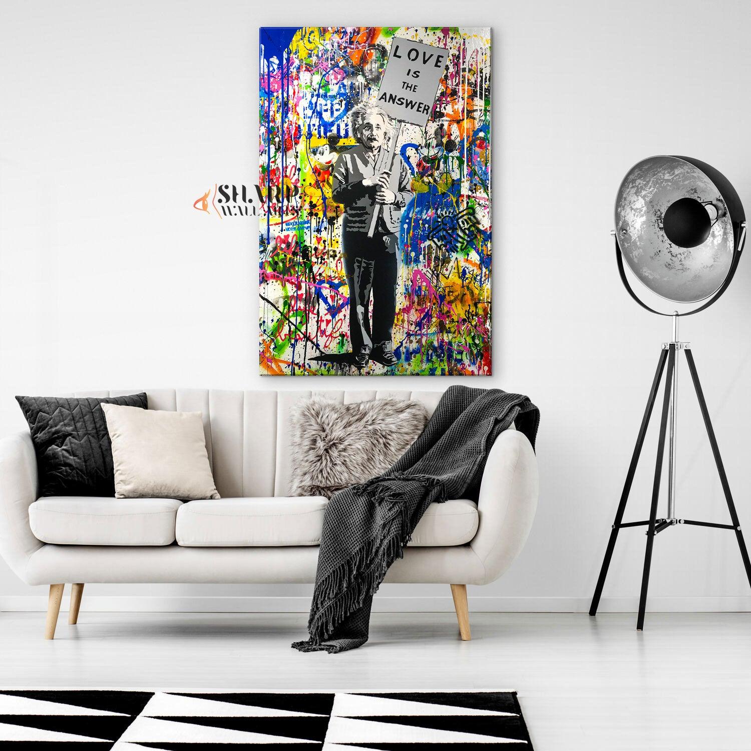 Banksy Love Is The Answer Albert Einstein Street Art Graffiti Canvas - SharpWallArts