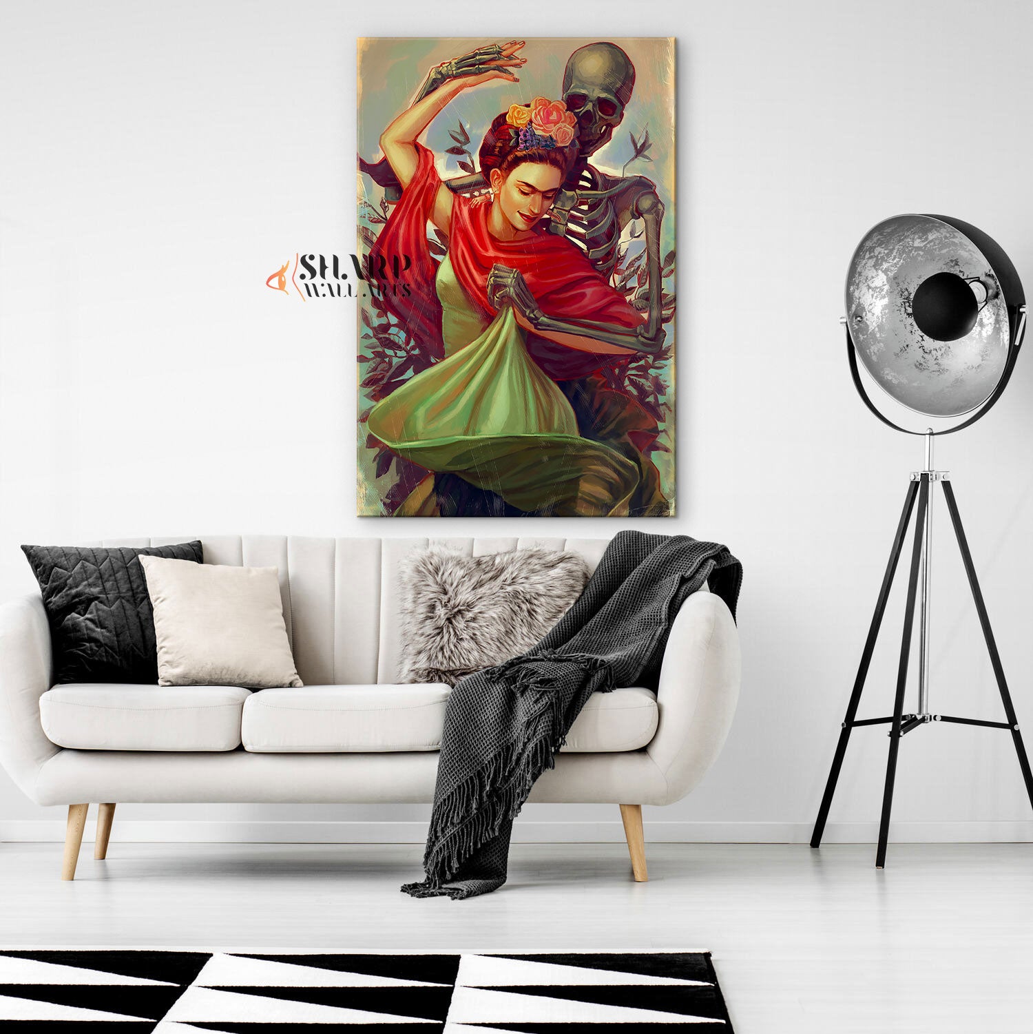 Frida Kahlo Dancing With Skeleton Canvas Wall Art