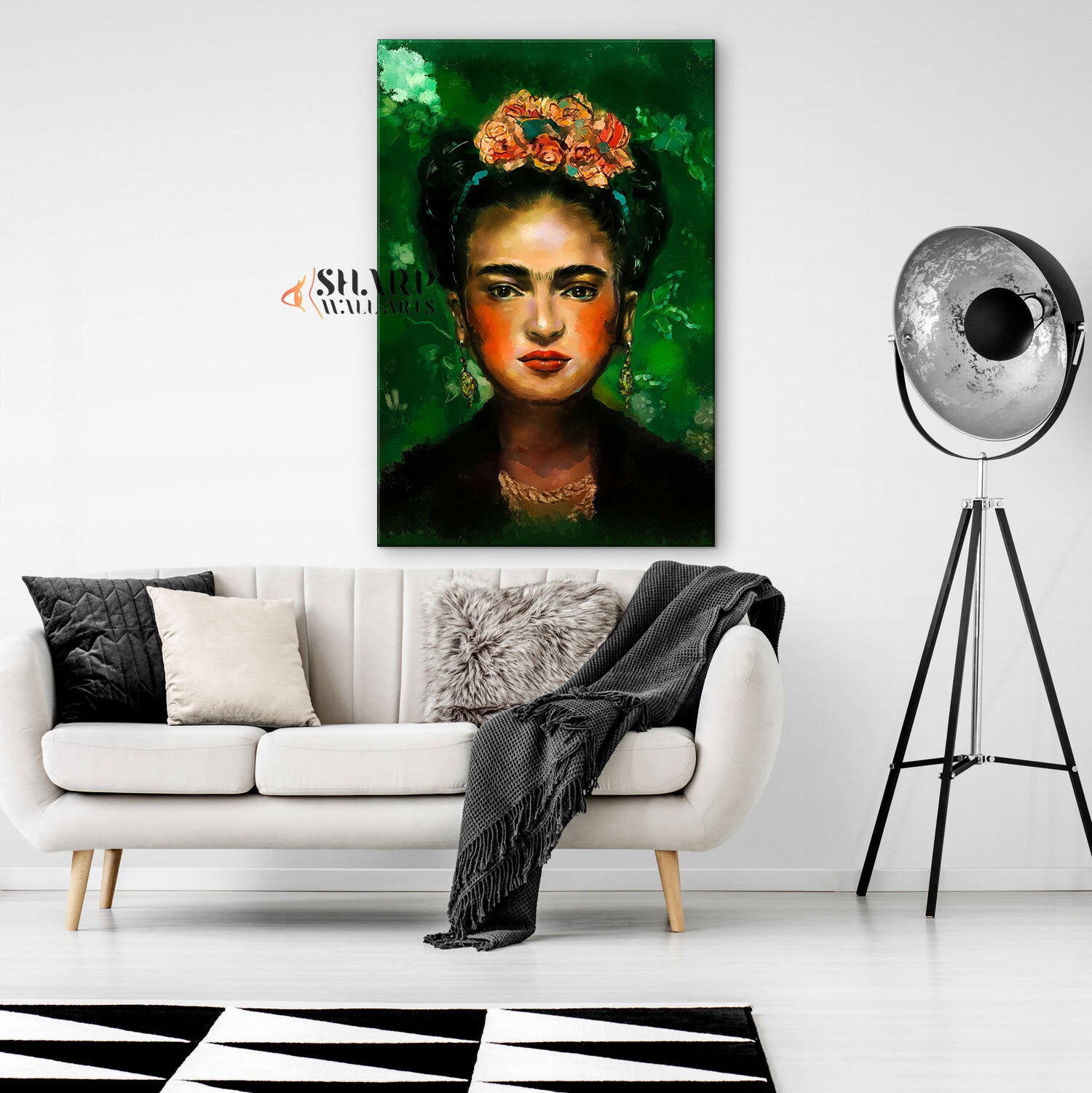 Frida Kahlo Portrait With Orange Flowers In Hair Canvas Wall Art