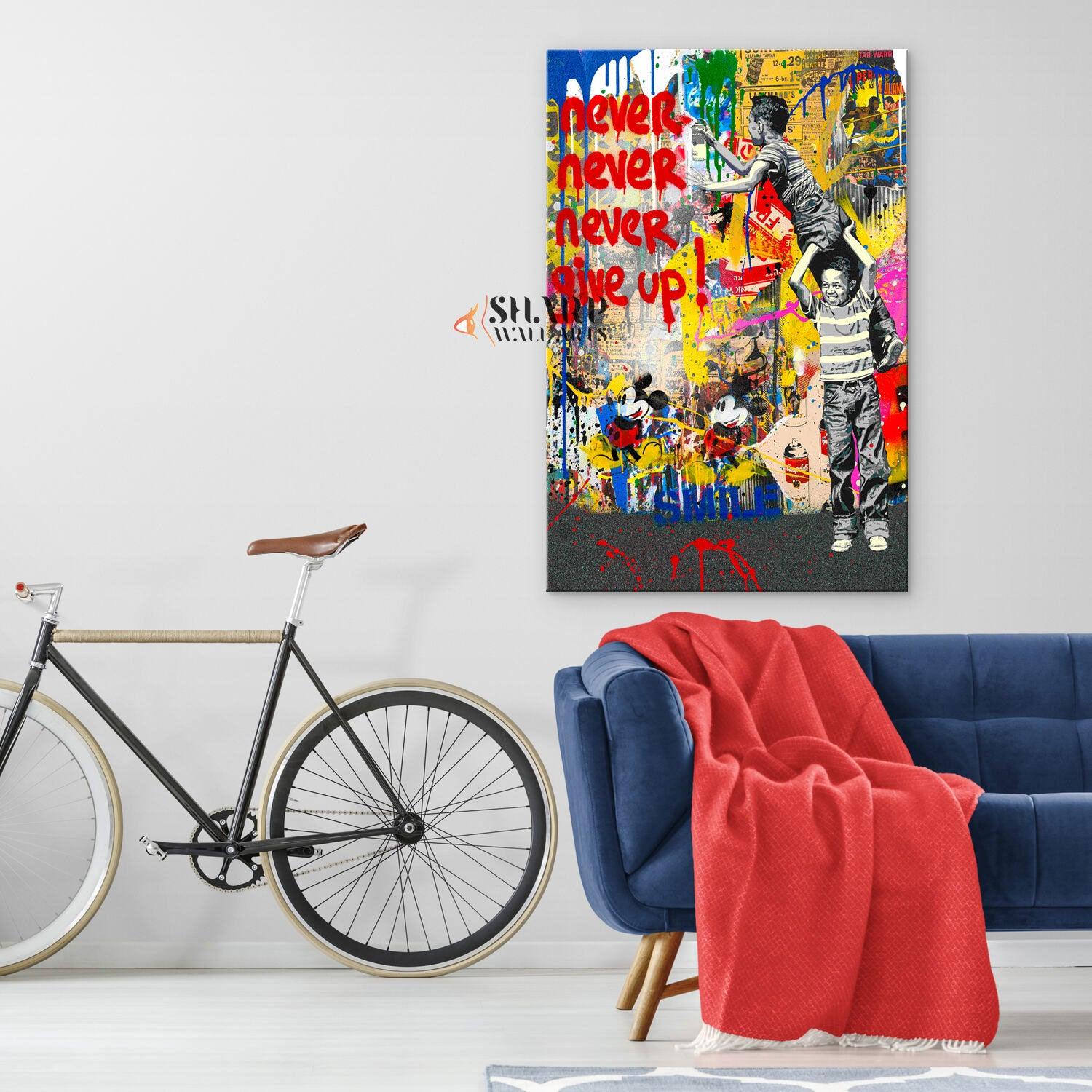 Banksy Never Give Up Canvas Wall Art - SharpWallArts