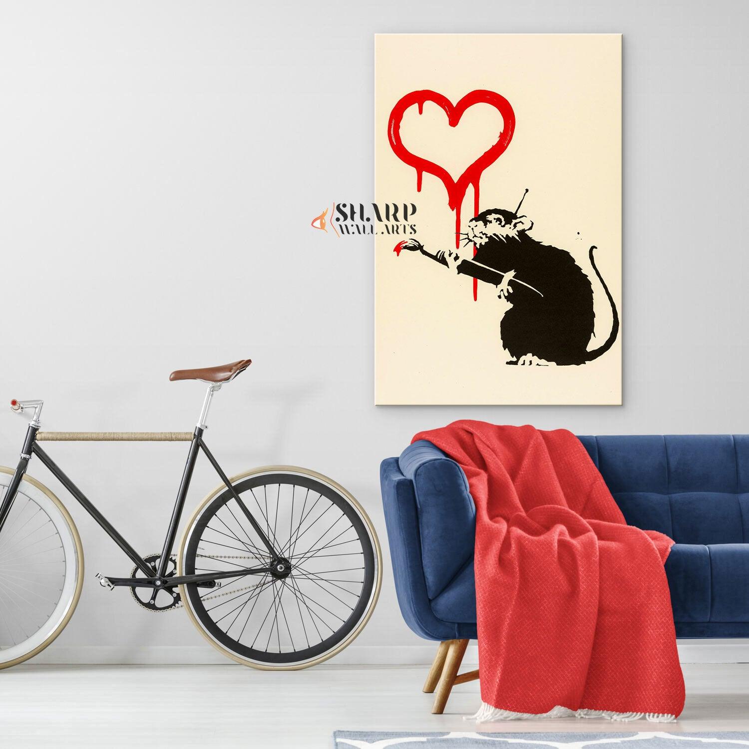 Banksy Rat Love Canvas Wall Art - SharpWallArts