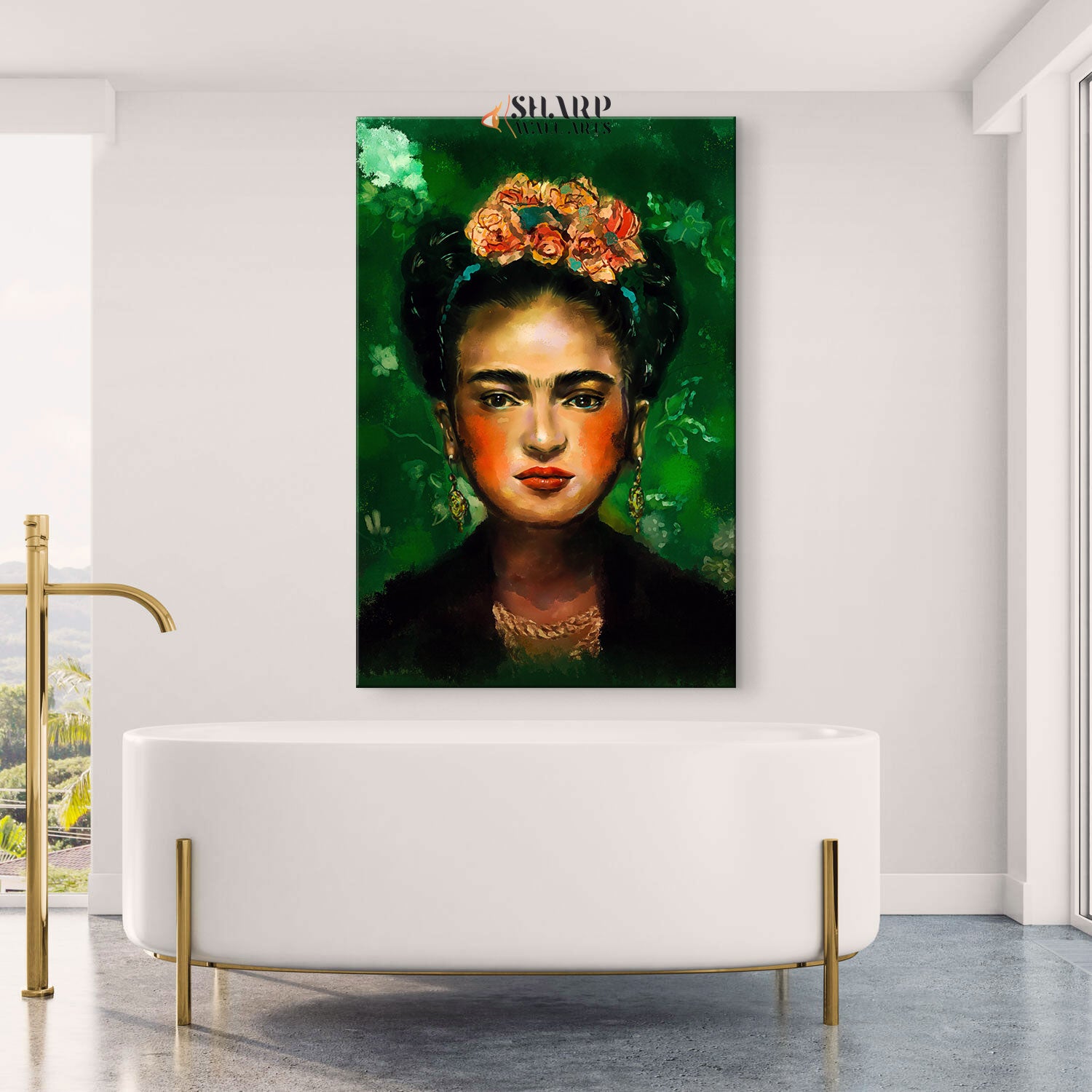 Frida Kahlo Portrait With Orange Flowers In Hair Canvas Wall Art