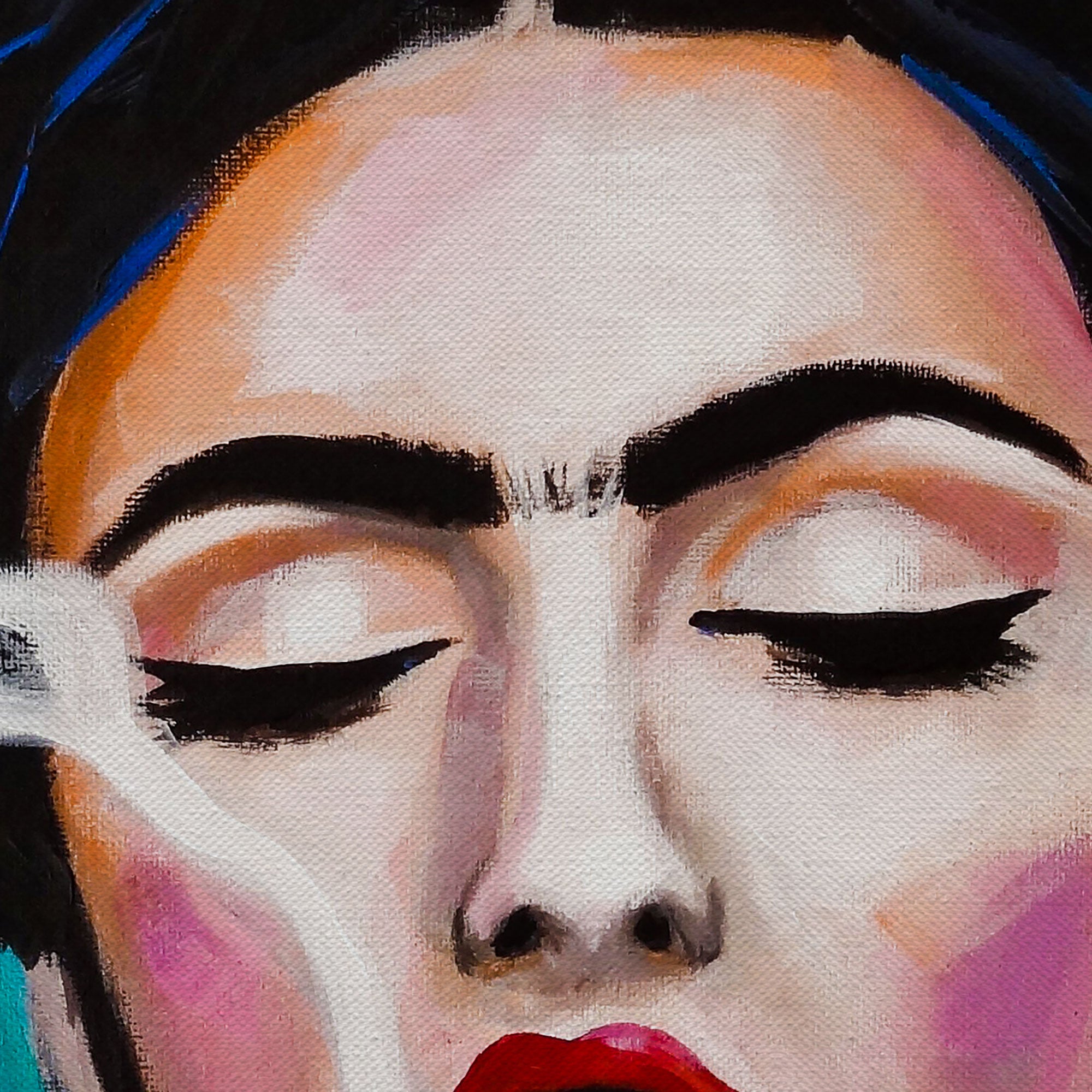 Frida Kahlo Smoking With Pink Flowers in Hair Canvas Wall Art