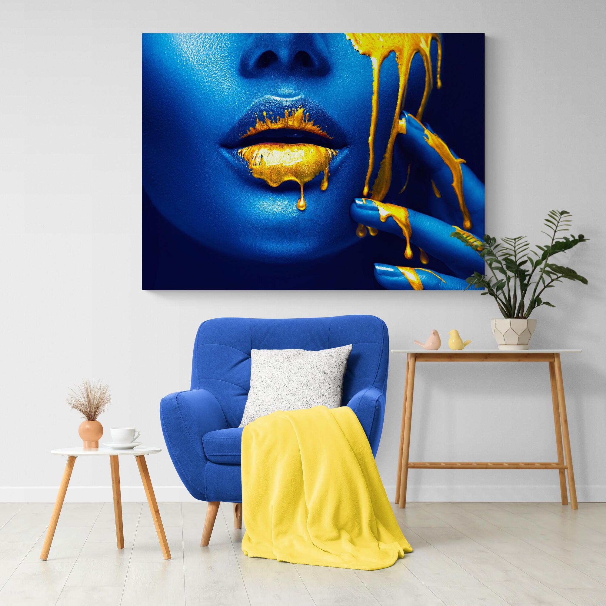 Gold Lips Wall Art Canvas - SharpWallArts