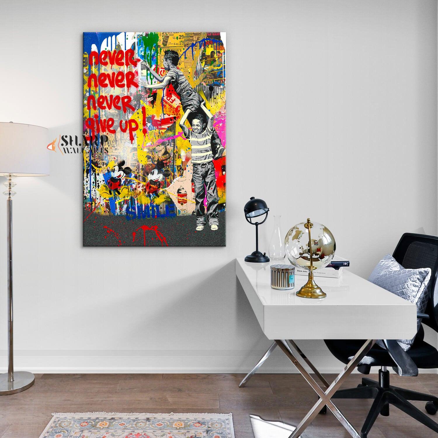 Banksy Never Give Up Canvas Wall Art - SharpWallArts