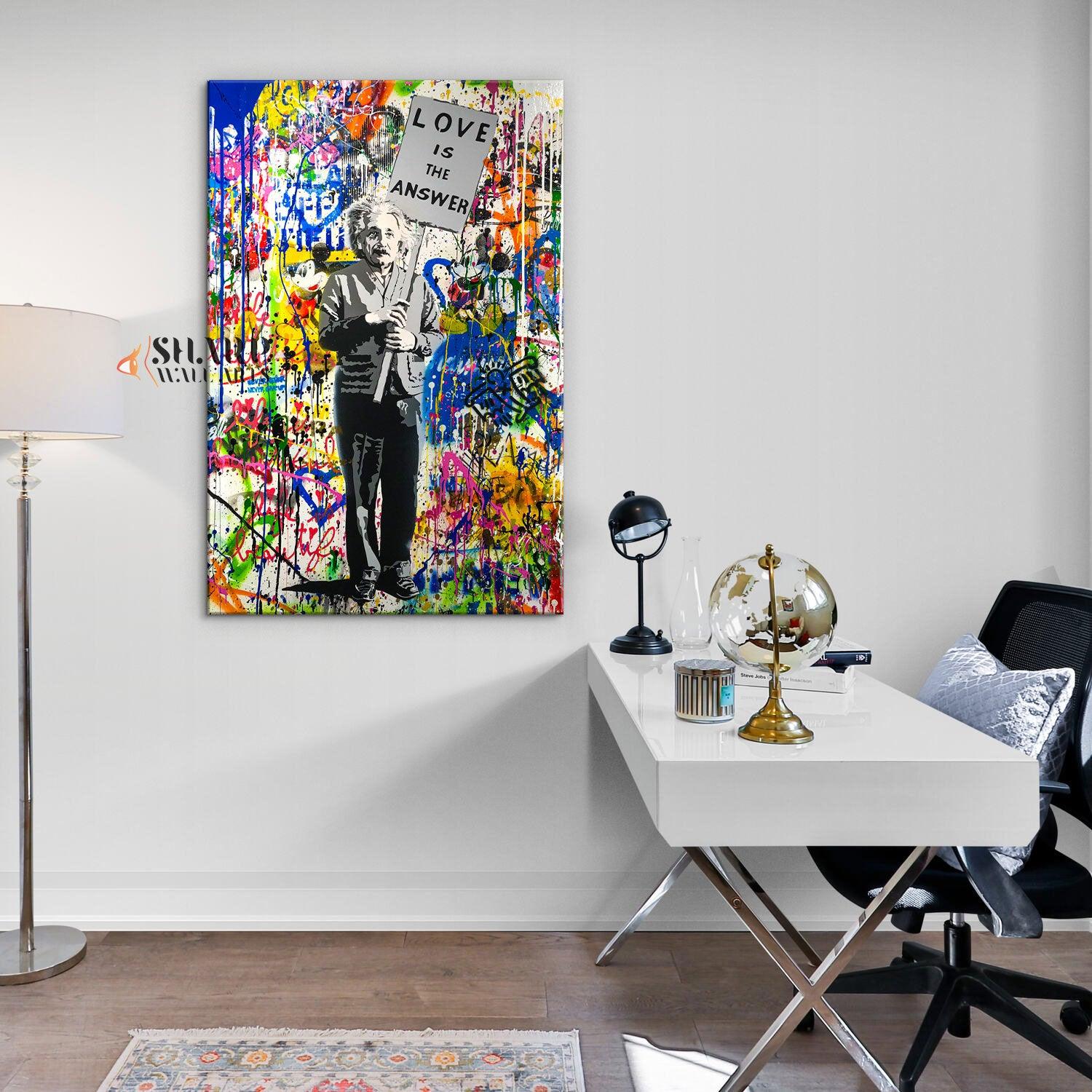 Banksy Love Is The Answer Albert Einstein Street Art Graffiti Canvas - SharpWallArts