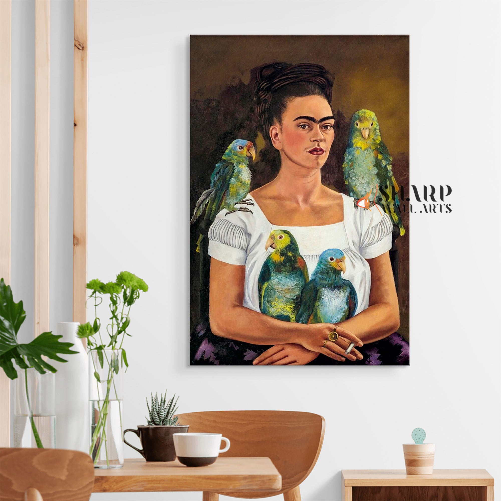 Frida Kahlo Me And My Parrot Canvas Wall Art