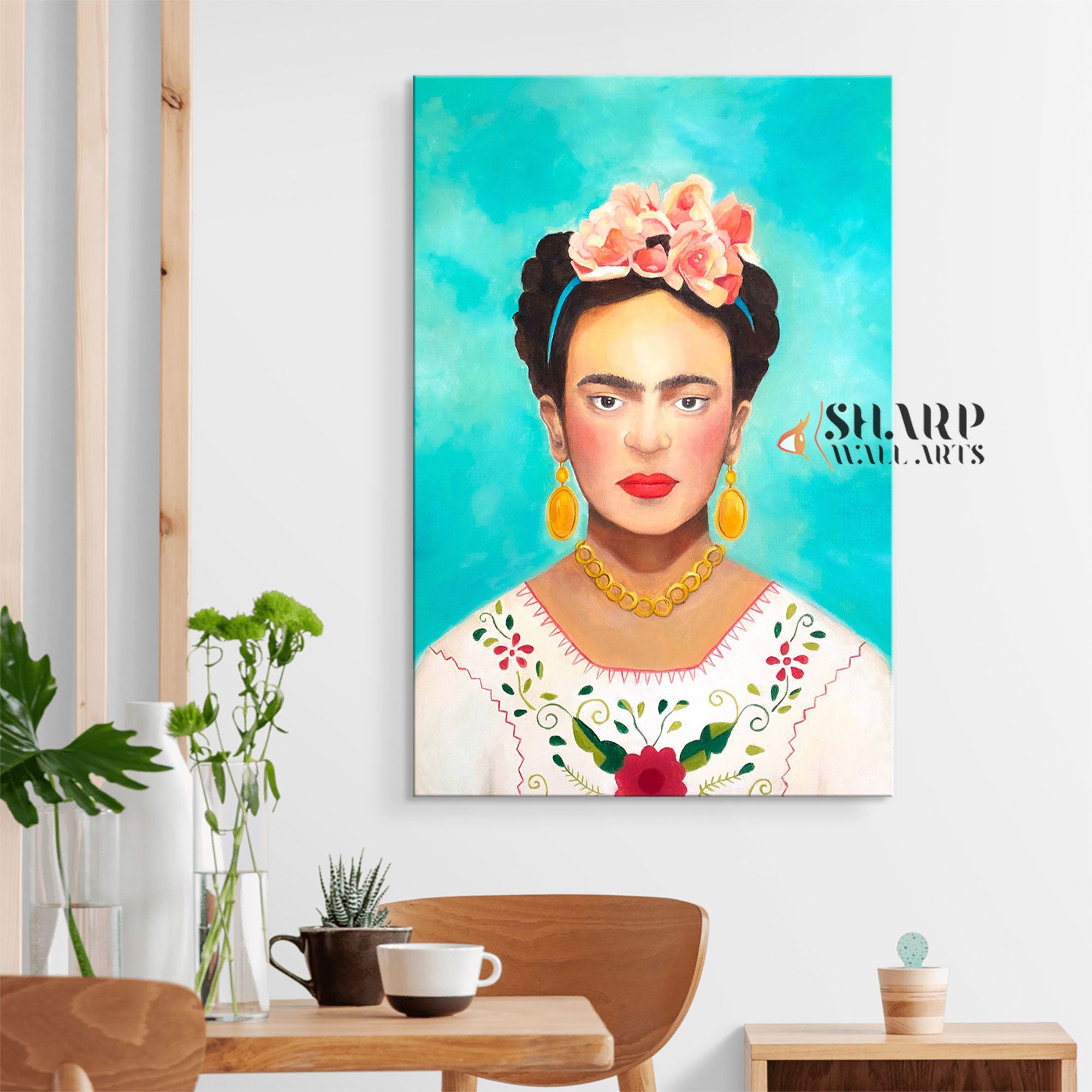 Frida Kahlo In Mexican Folk Wear Canvas Wall Art