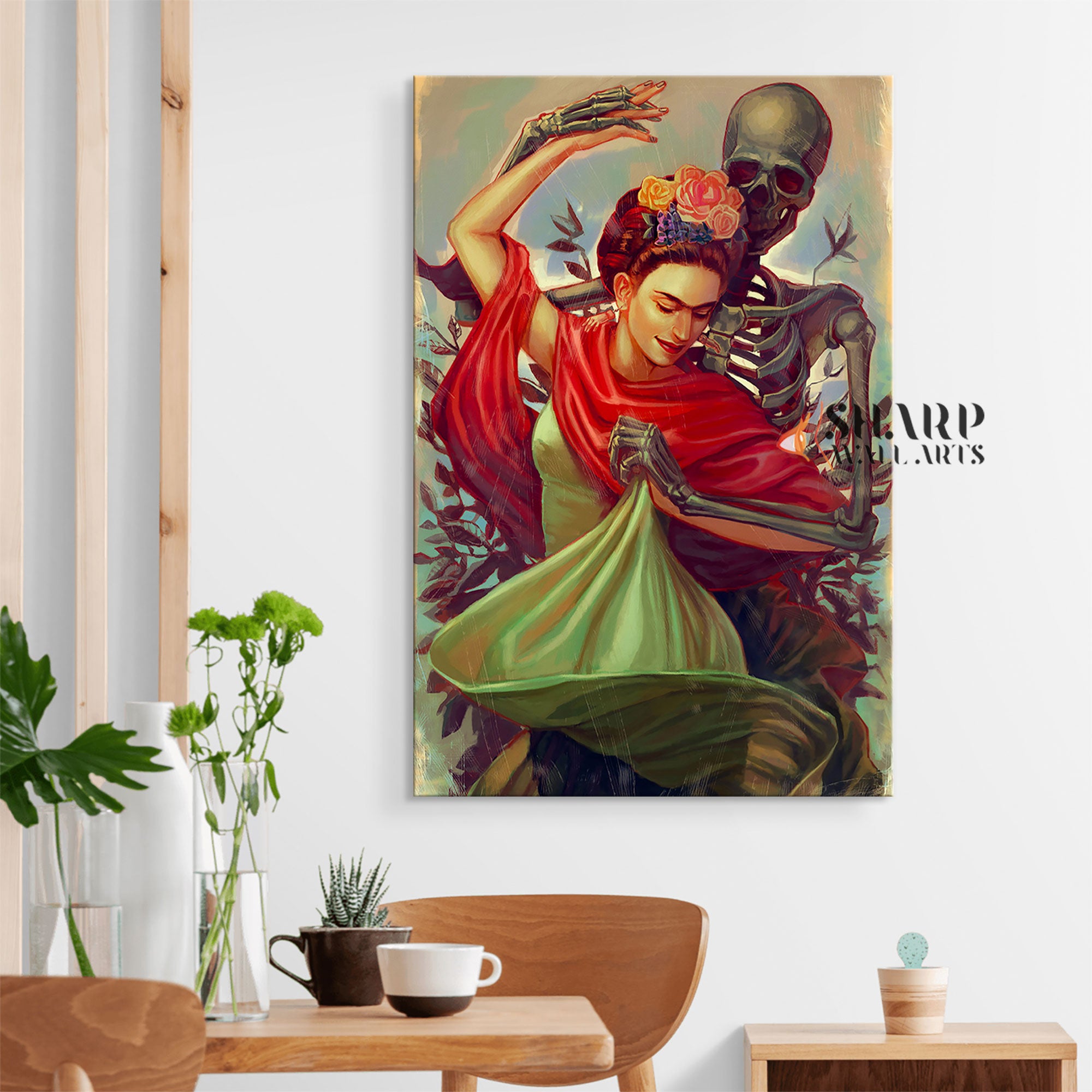 Frida Kahlo Dancing With Skeleton Canvas Wall Art