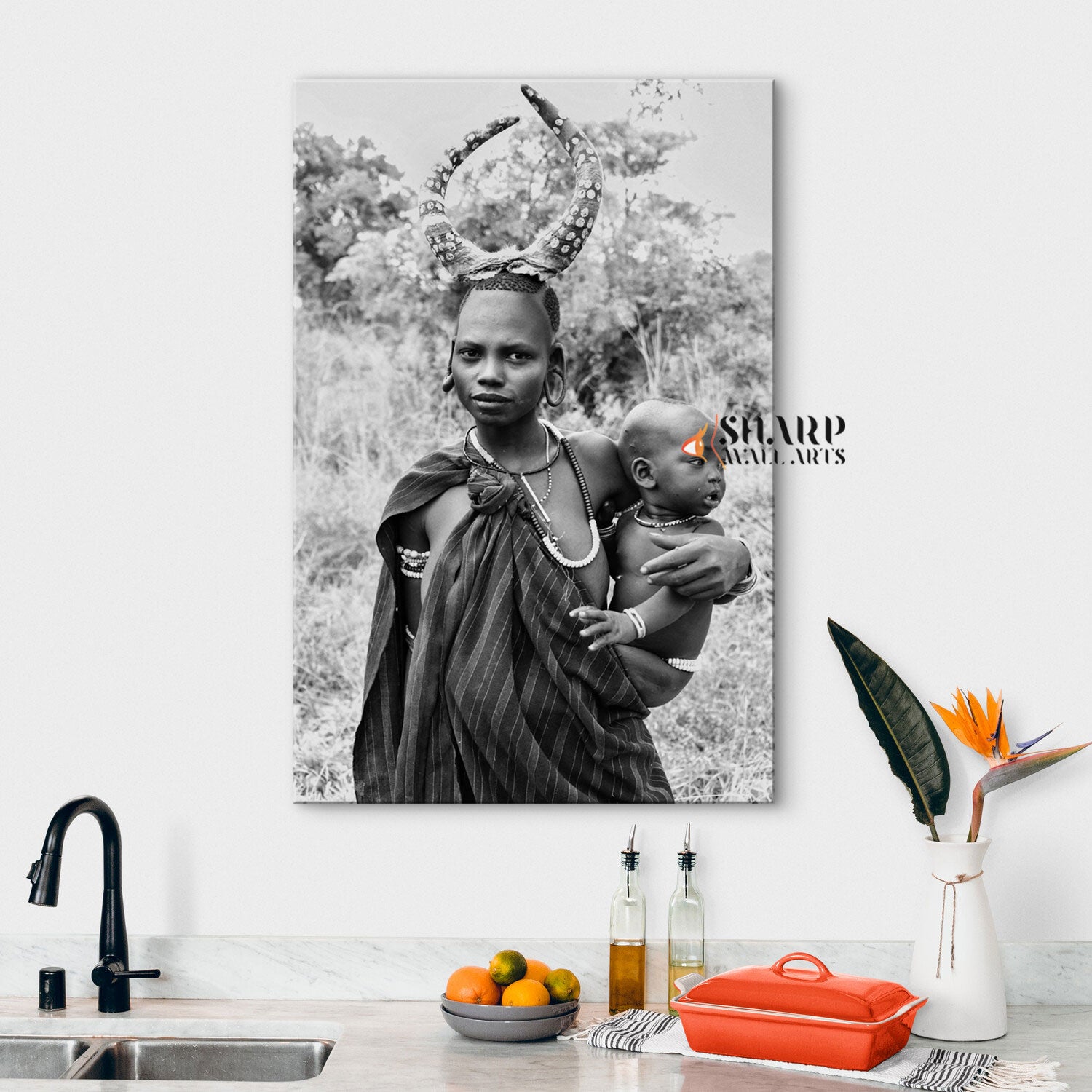 African Tribal Woman Carrying A Baby Canvas Wall Art