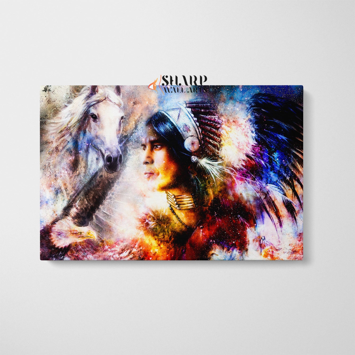 Native American Chief With Headdress Canvas Wall Art