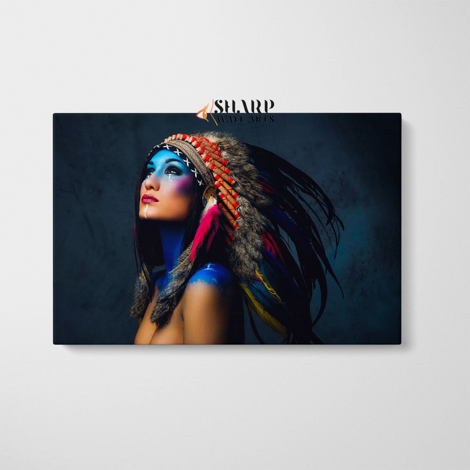 Native American Woman With Headdress Canvas Wall Art