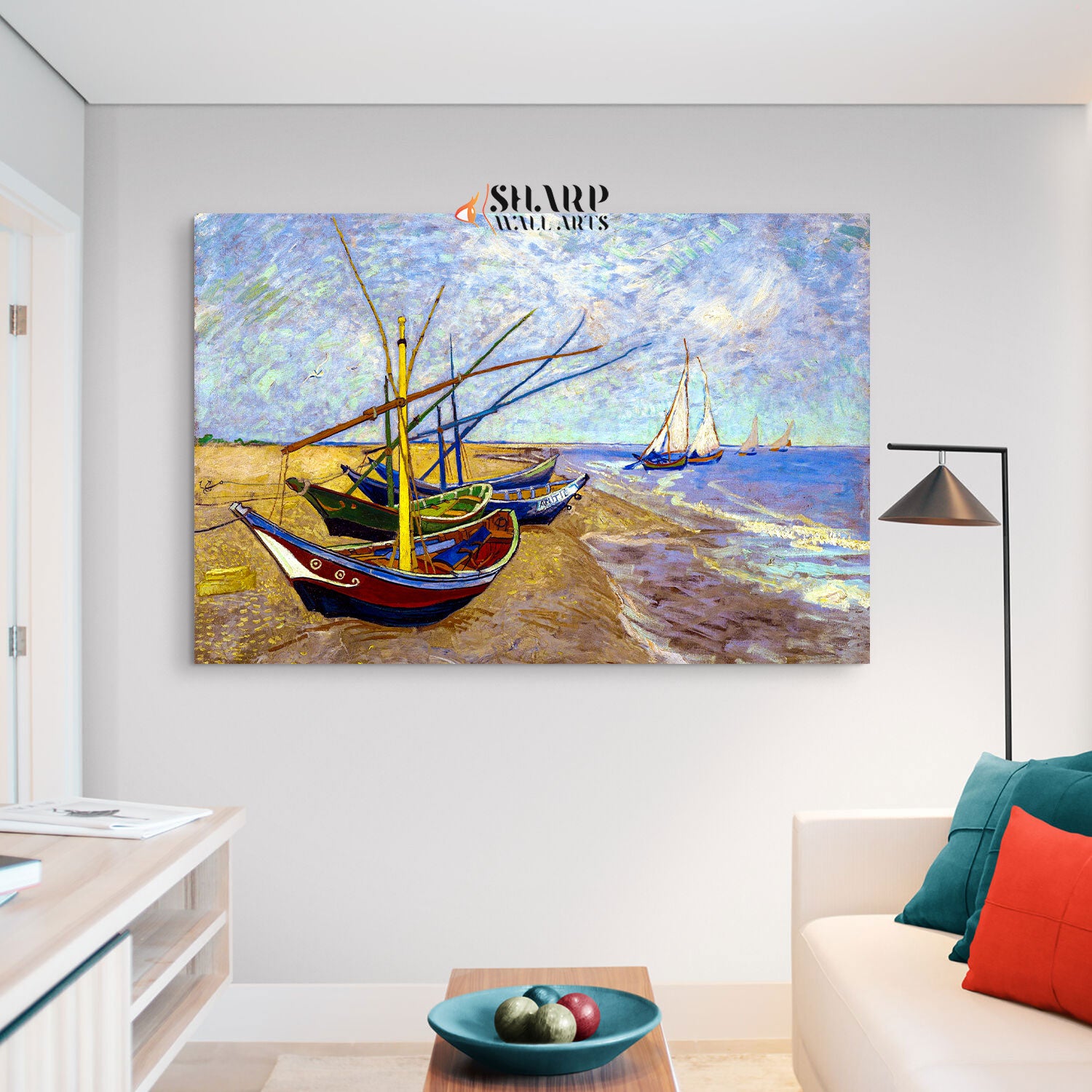 Vincent van Gogh Fishing Boats on the Beach Canvas Wall Art