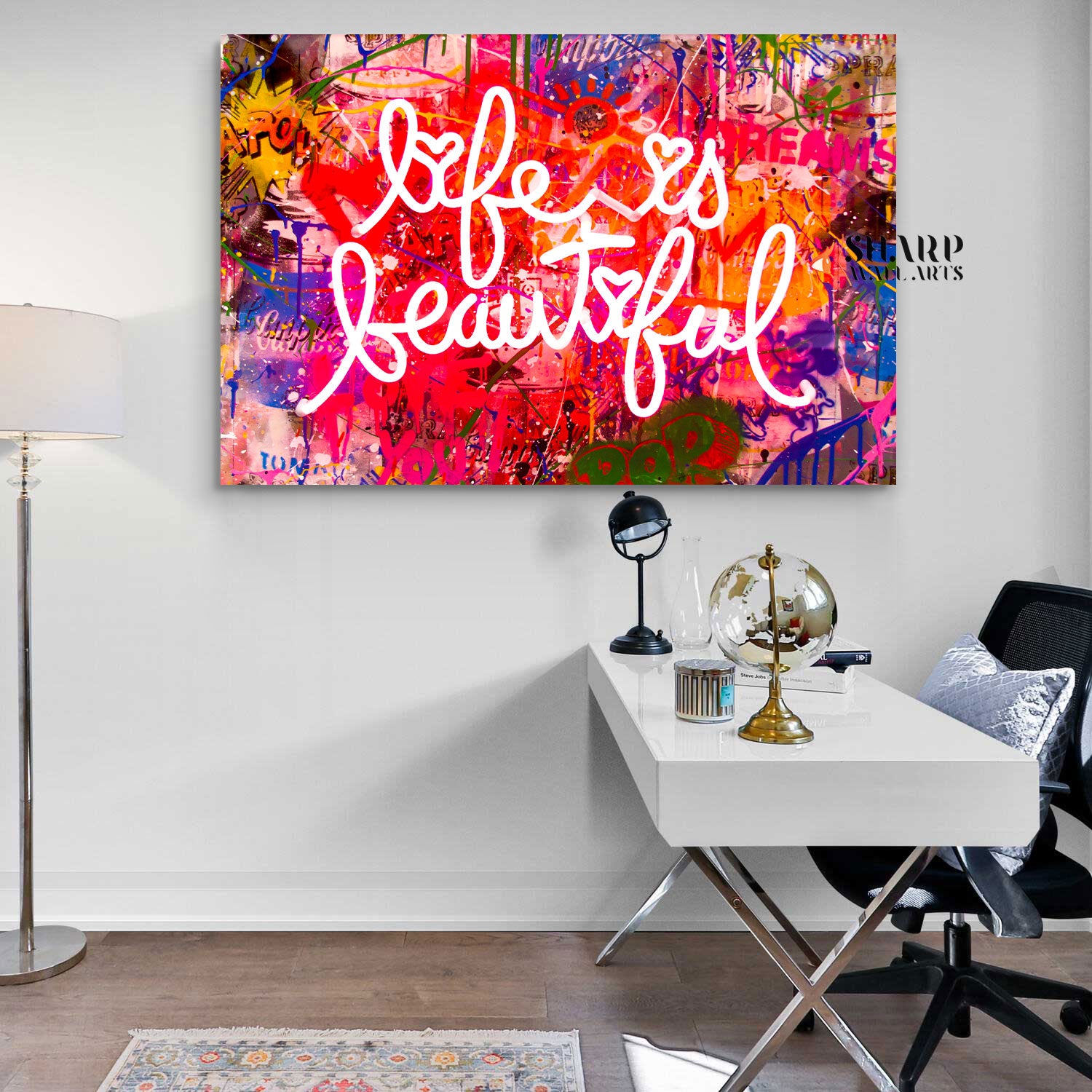 Banksy Life Is Beautiful Neon Sign Canvas Wall Art