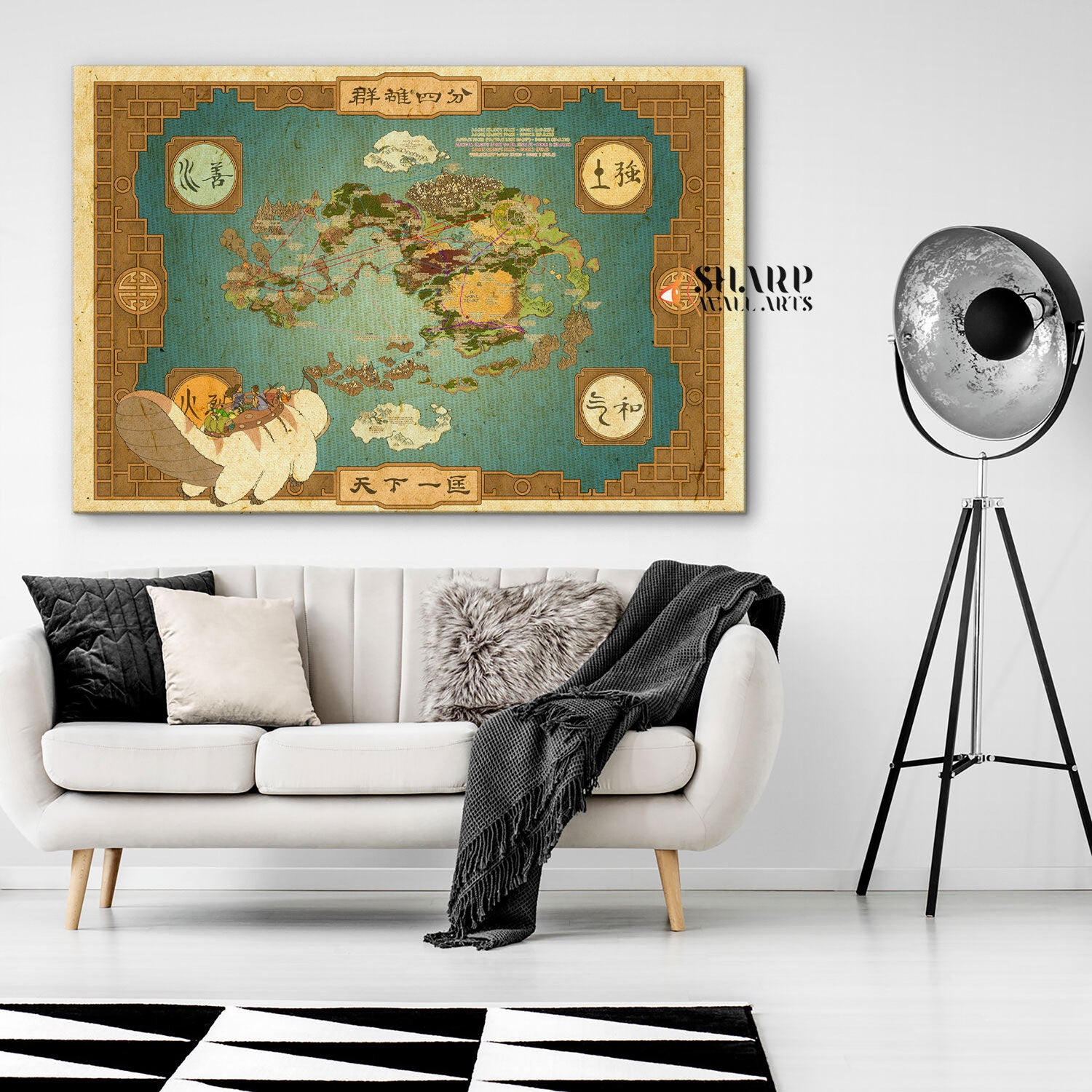 Avatar The Last Airbender Map Poster Canvas Wall Art
