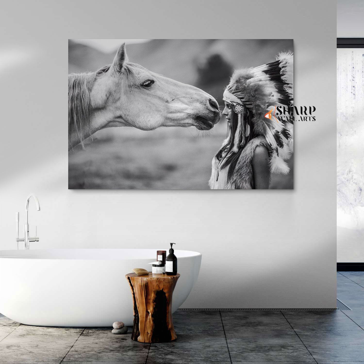 Native American Woman With Horse Canvas Wall Art