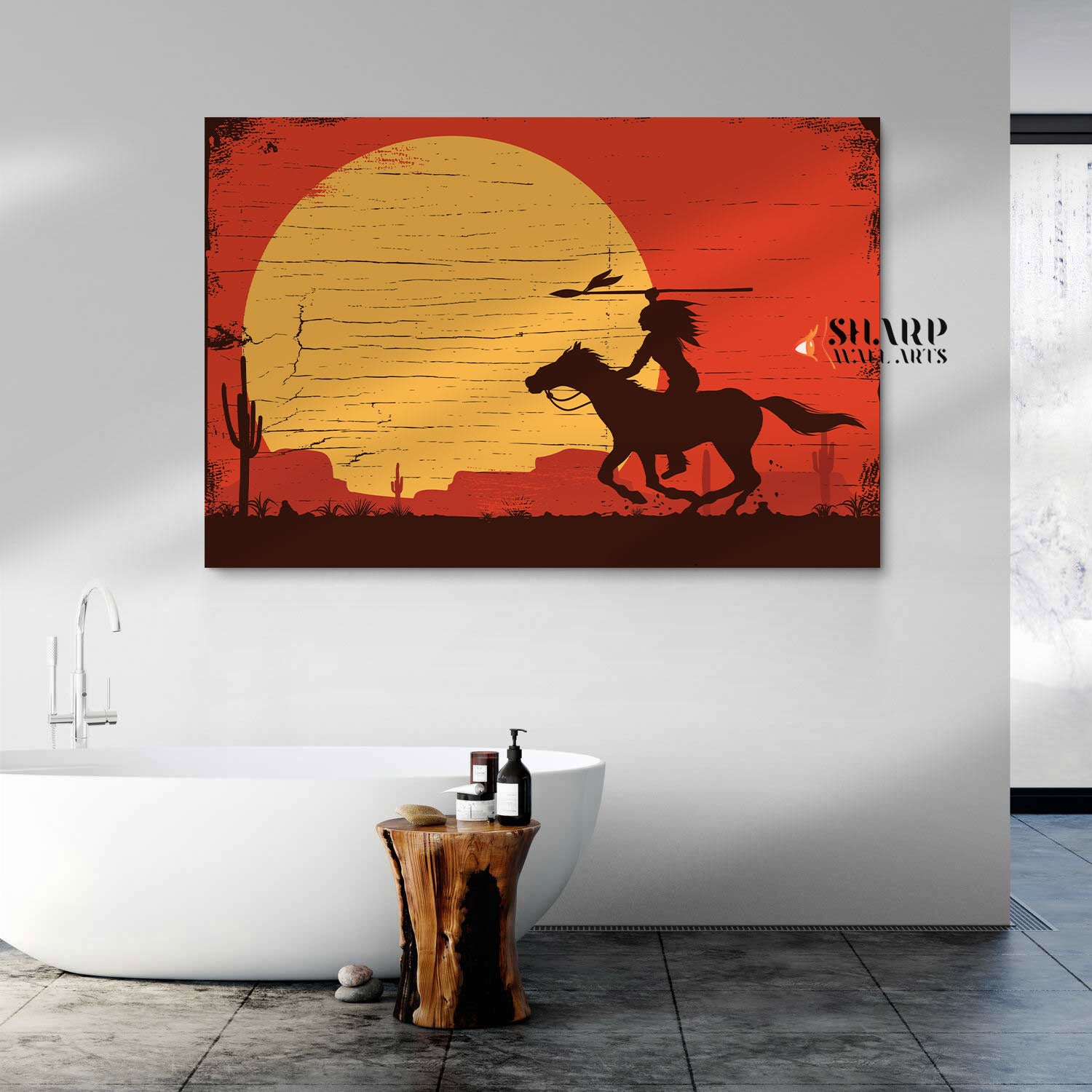 Native American Sunset Warrior Canvas Wall Art