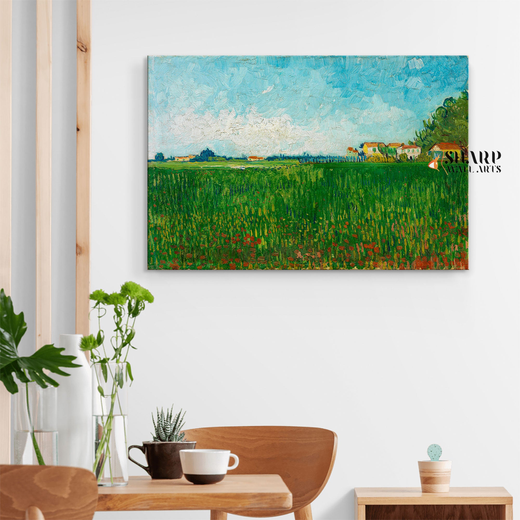 Vincent van Gogh Farmhouses In A Wheat Field Canvas Wall Art