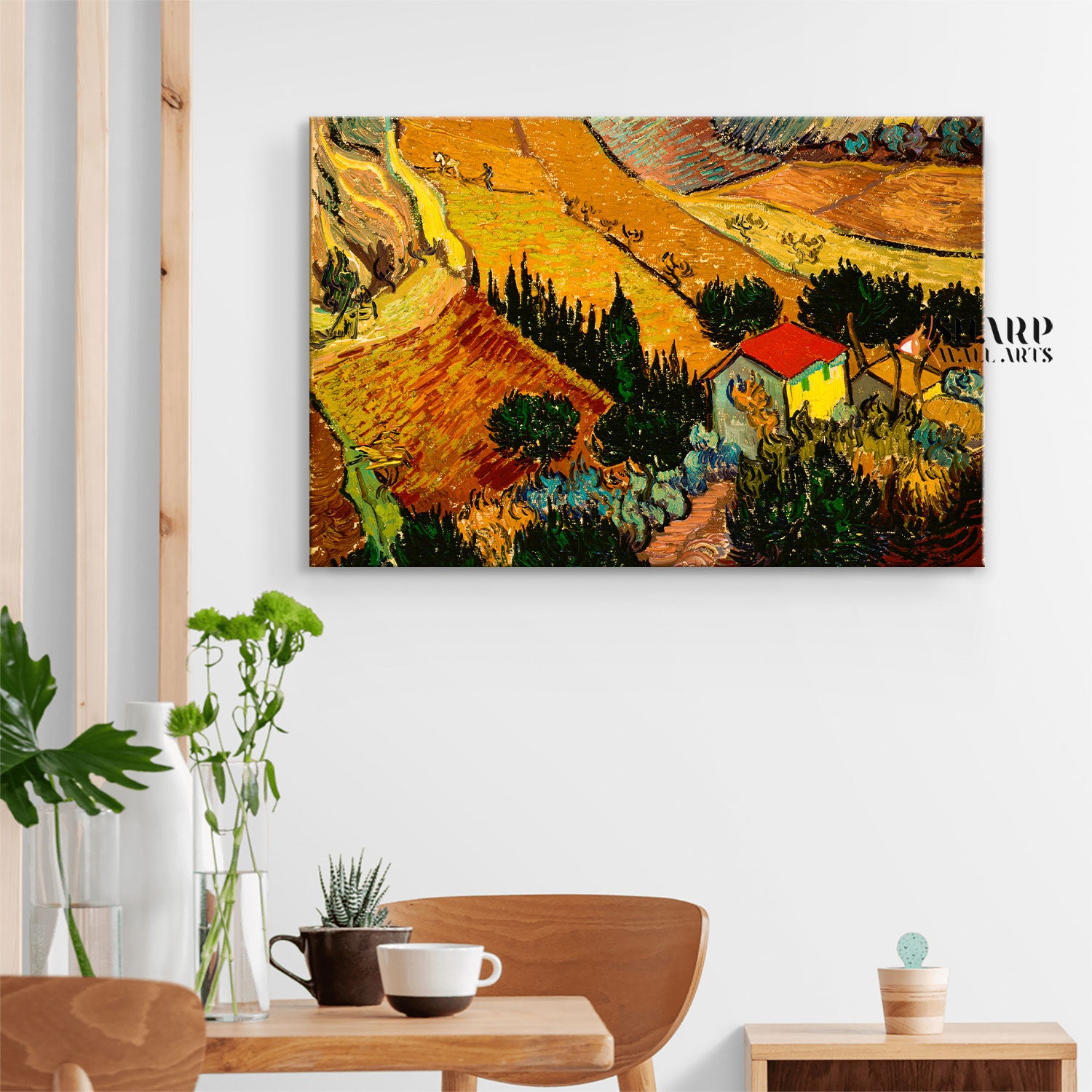 Vincent van Gogh Landscape With House And Ploughman Canvas Wall Art