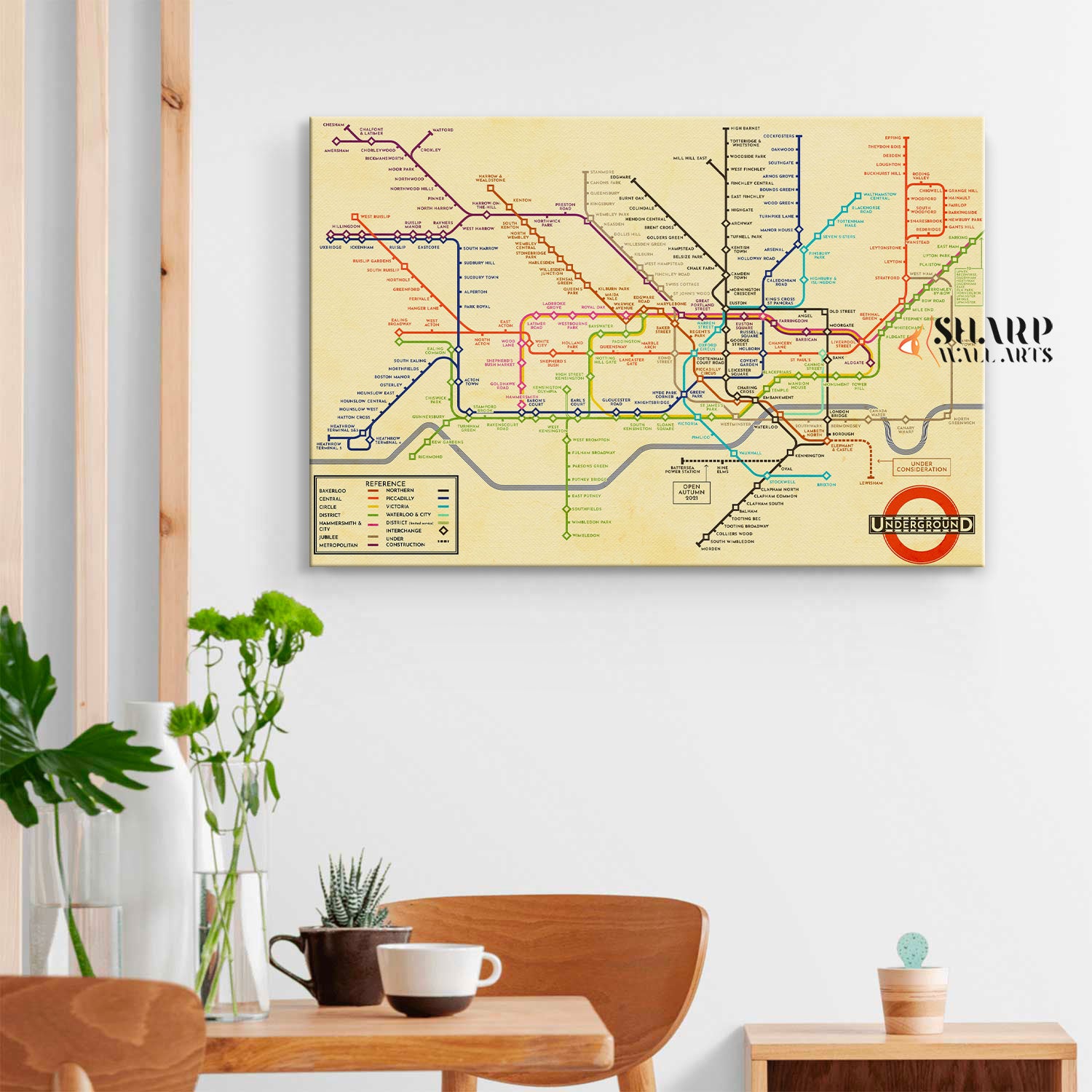 London Underground Map Vintage Canvas Wall Art