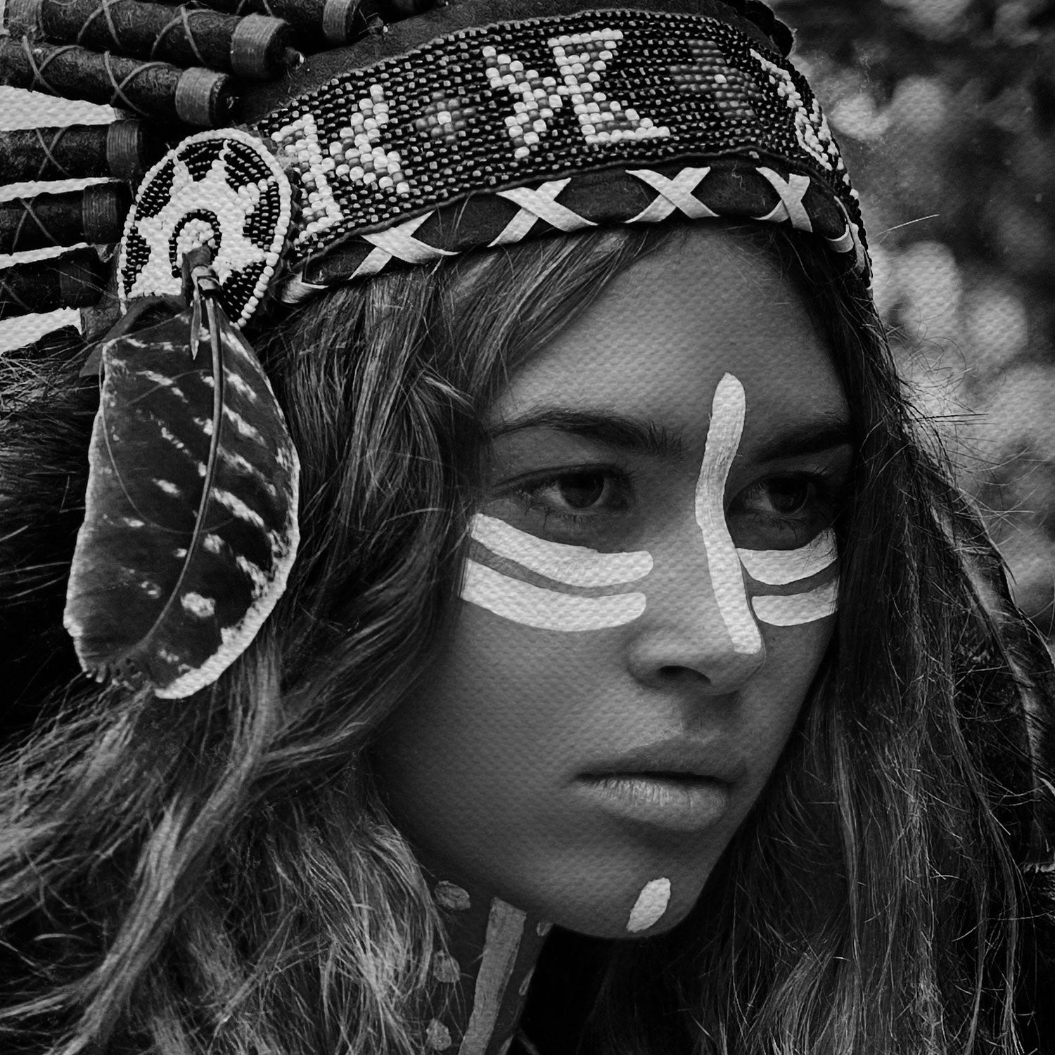 Native American Tribal Woman With Headdress Canvas Wall Art