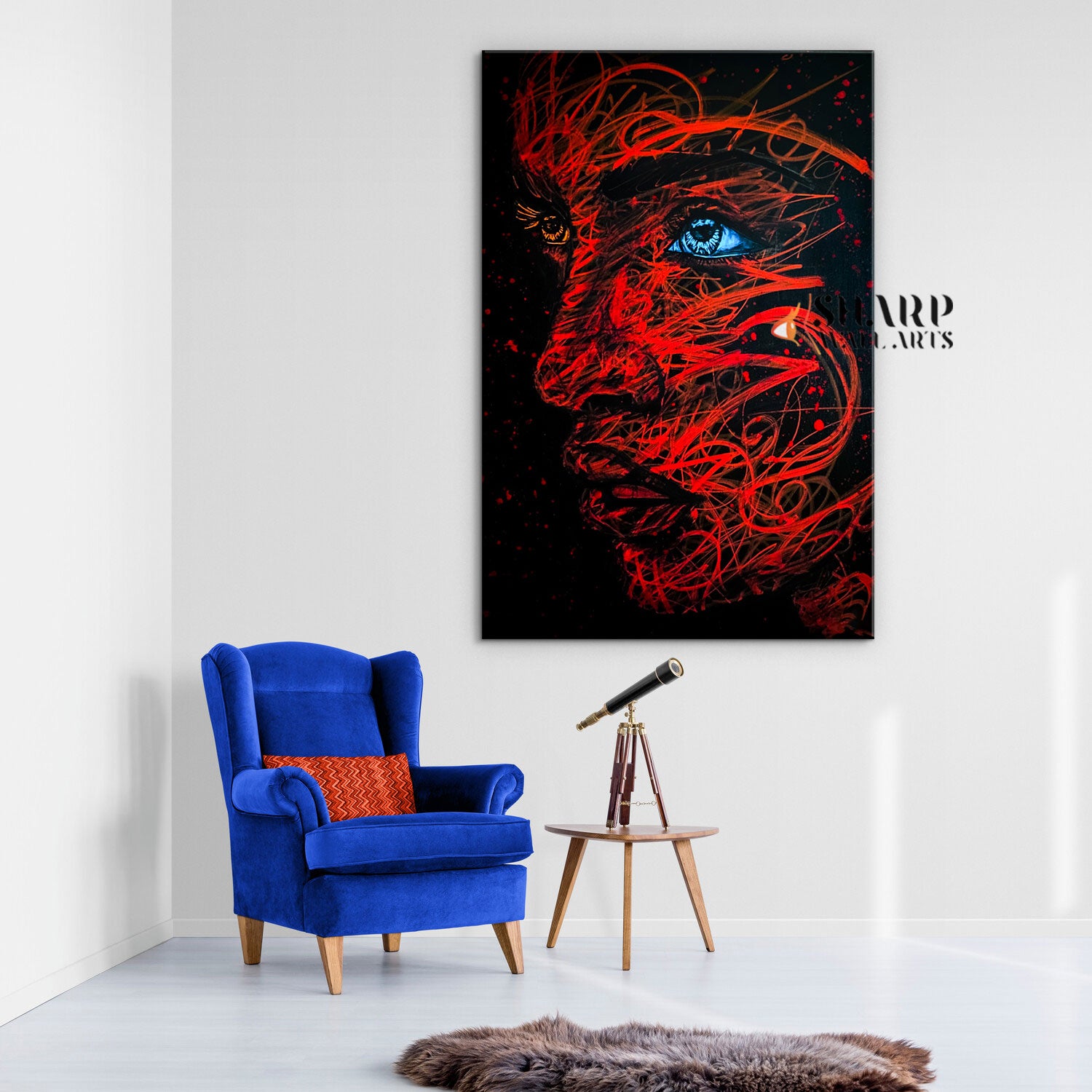 Portrait Abstract Red Canvas Wall Art